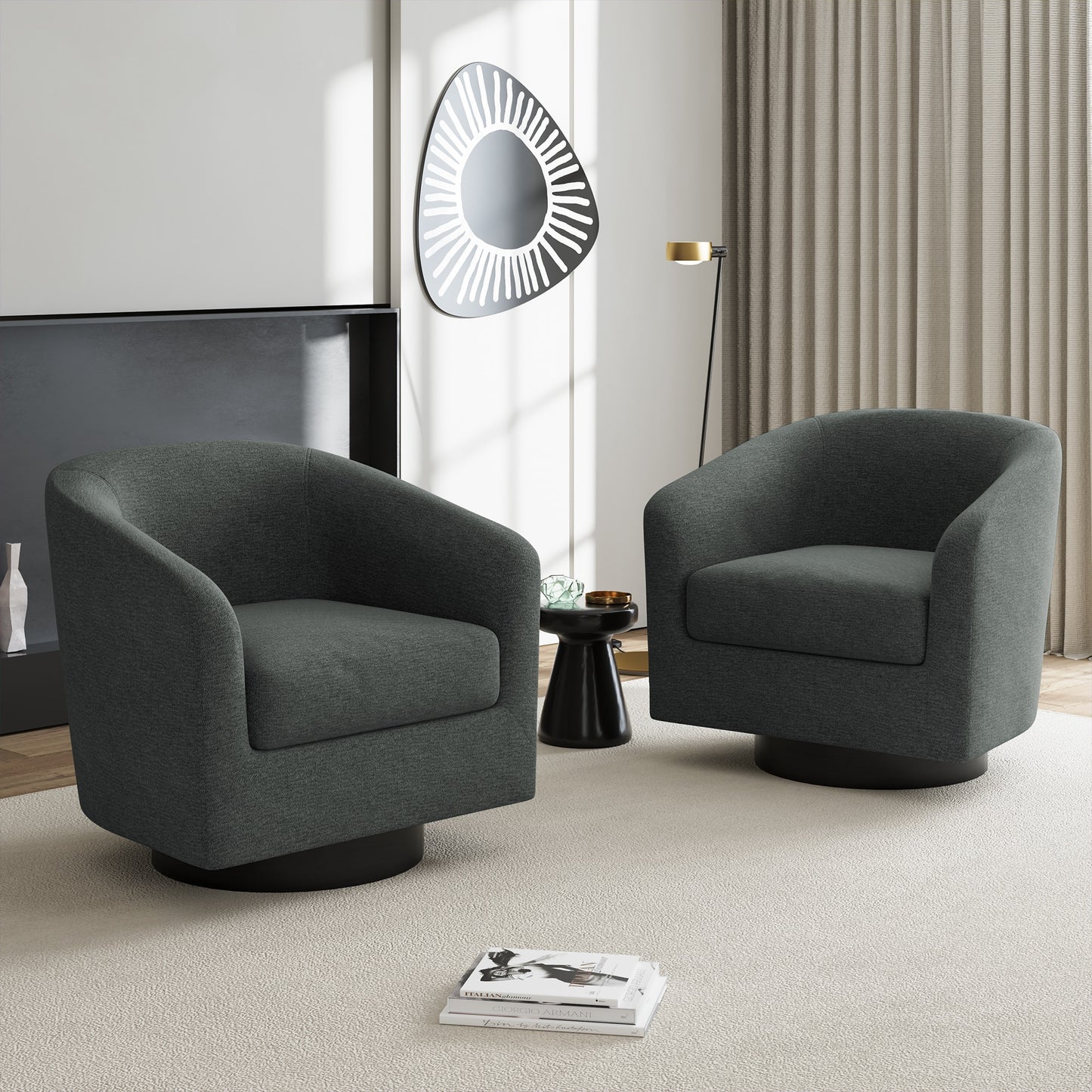 Dreamsidea Chenille Upholstered Chair with Swivel Barrel Design for Living Room and Solid Wood Base