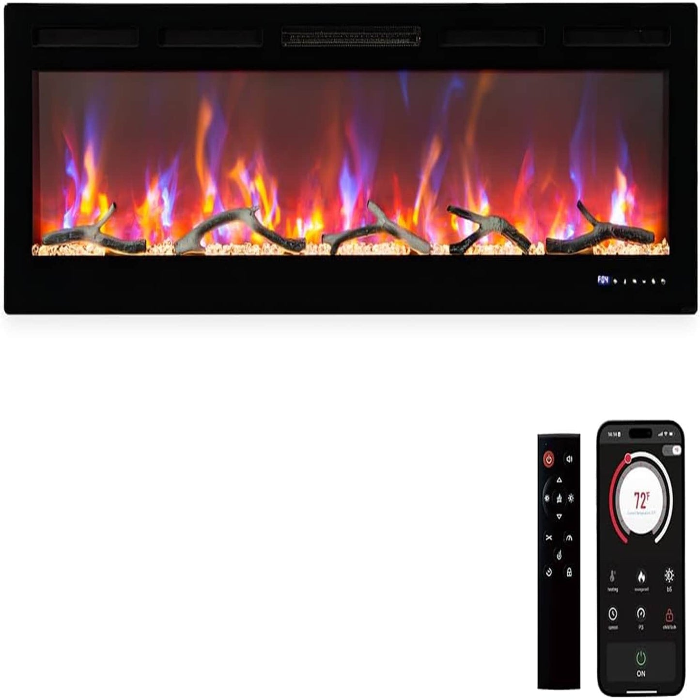 Qeetex 80-Inch Wide Black Wall-Mounted Electric Fireplace With WiFi/Alexa Voice Control
