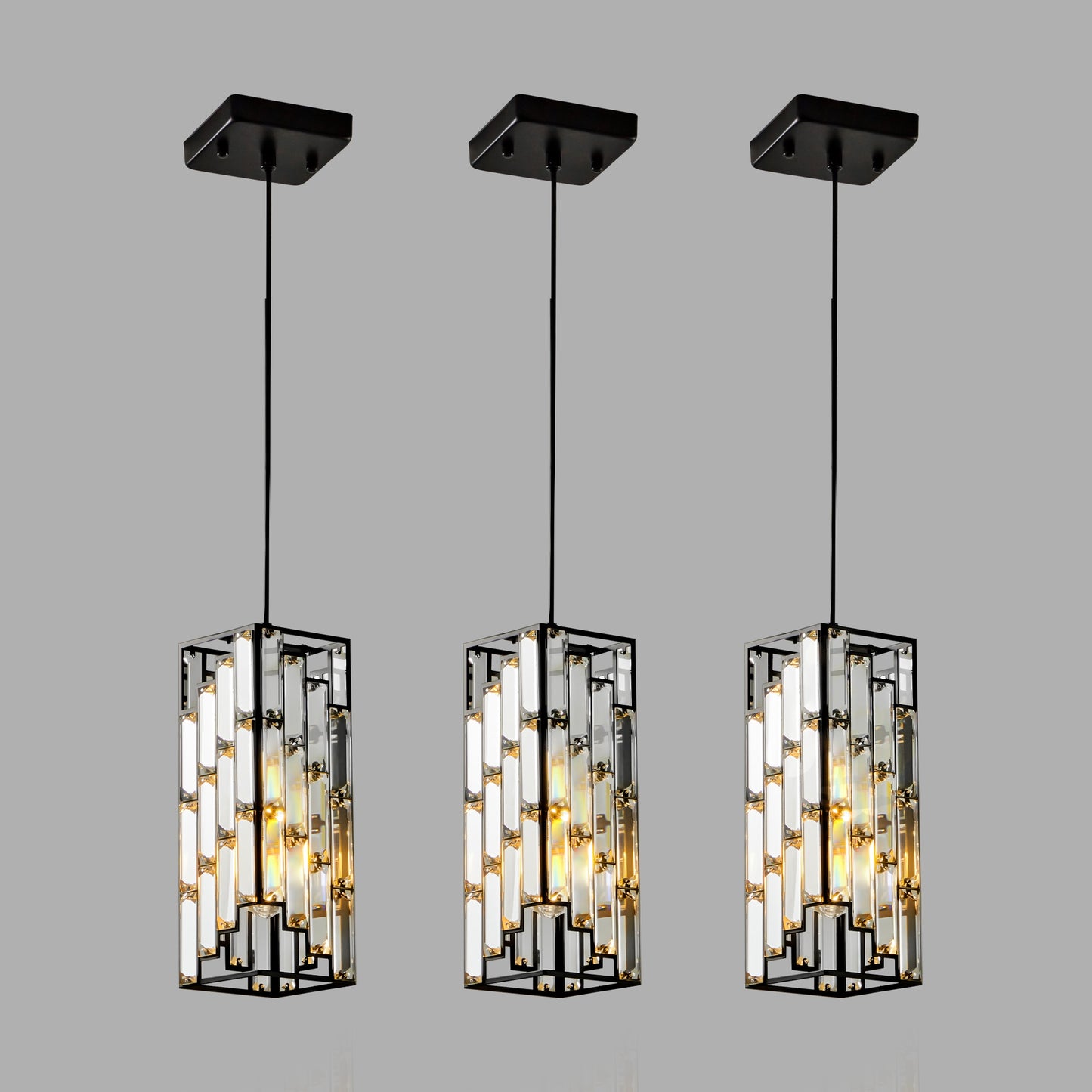 AAZJ Crystal Pendant Light 3 -Light Black Modern/contemporary Metal Rectangle Indoor Hanging Pendant Light