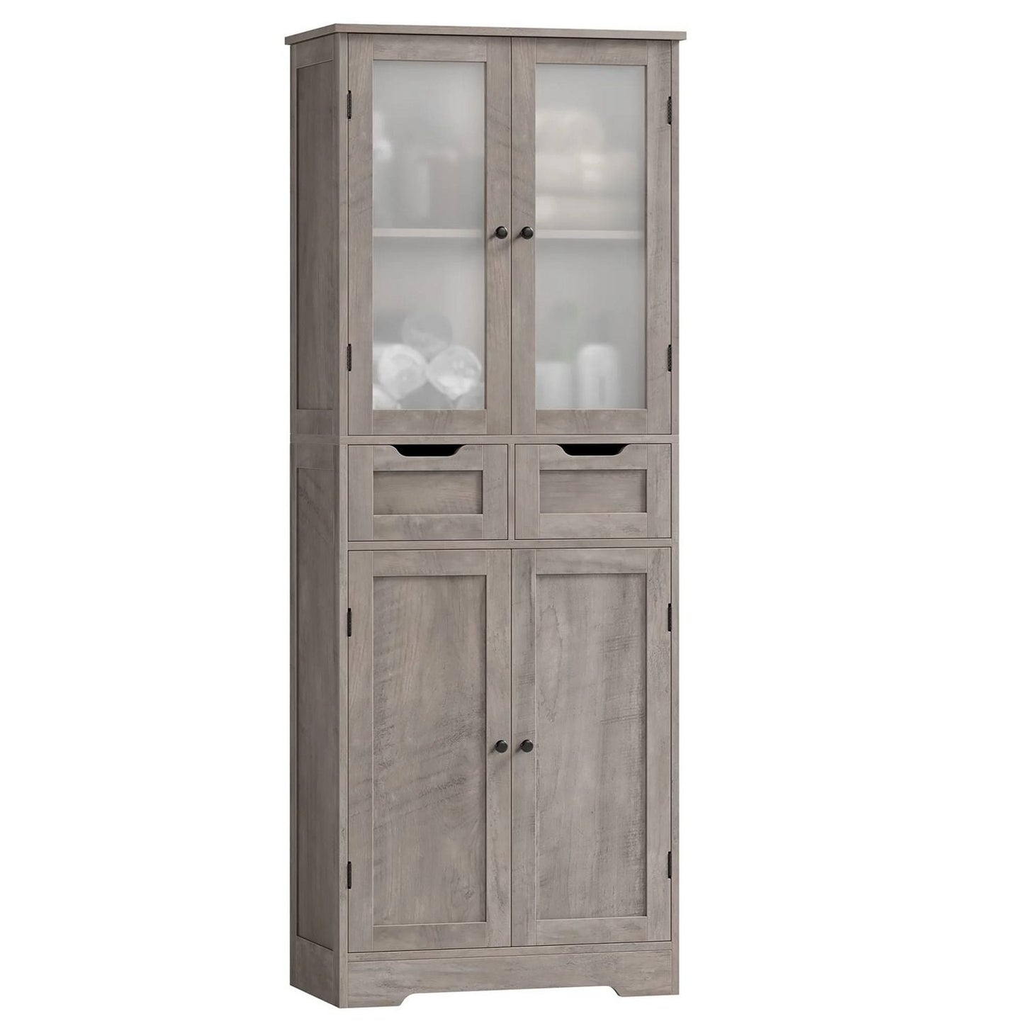 Slickblue Farmhouse Bathroom Linen Cabinet with 2 Drawers 2 Cabinets in Grey Taupe Wood
