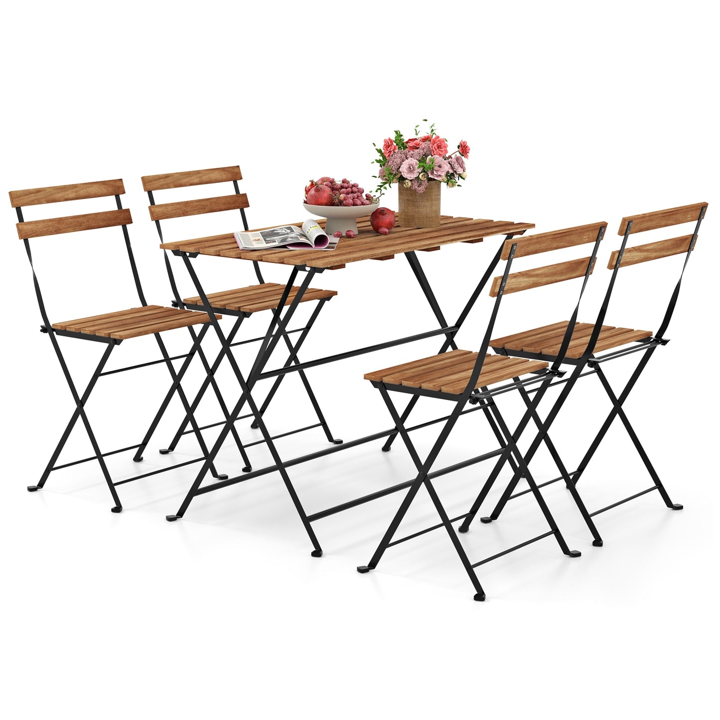 Iseryn Dining Set 5 -Piece Black Patio Dining Set Wood Rectangle Table with 4 Stationary Chairs