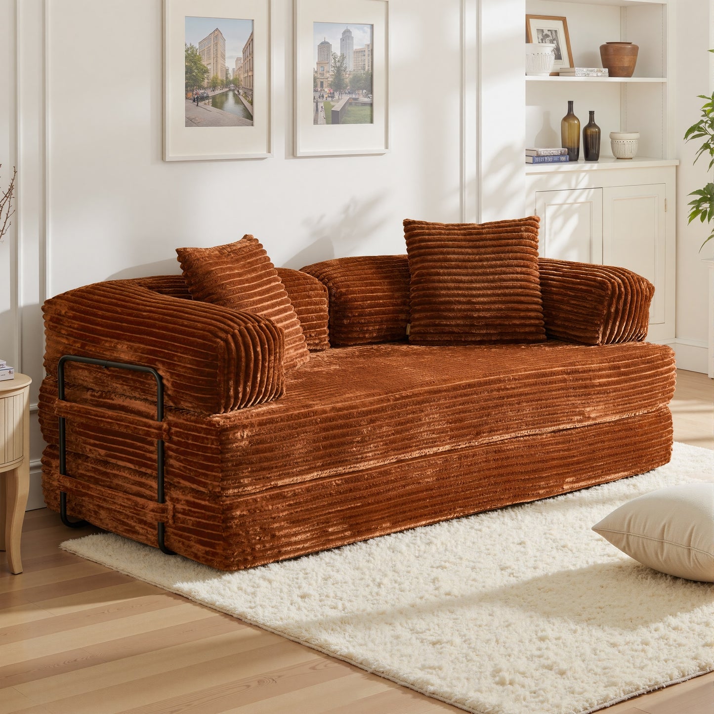 Pouuin 80.5-in W Modern Brown 2-seater Sofa with Slipcover