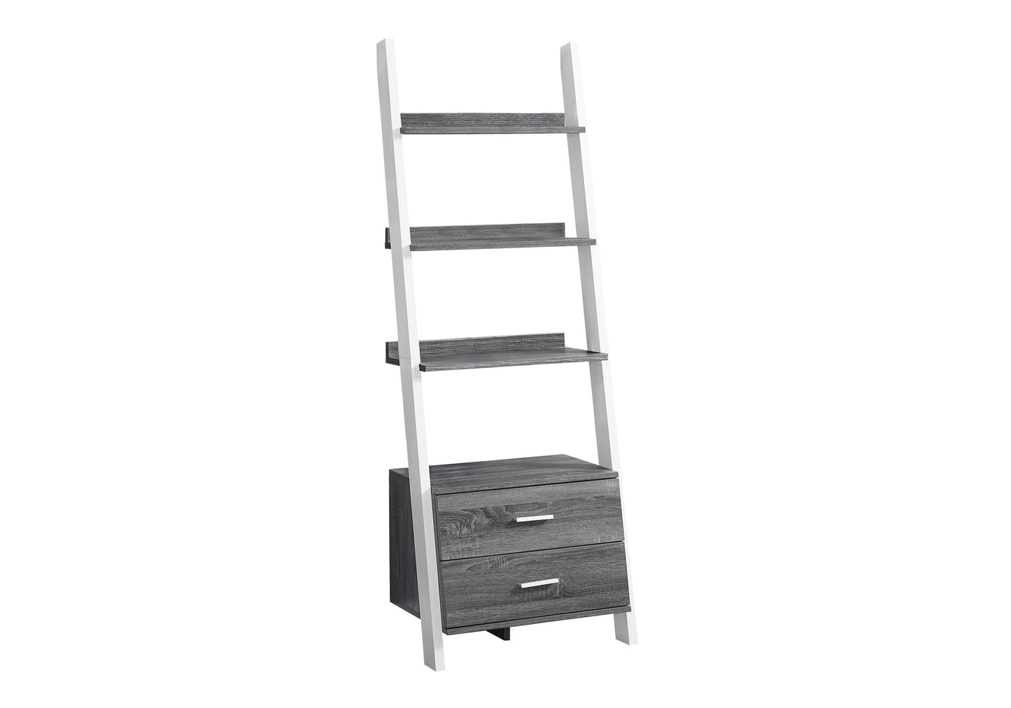 LOVMOR Bookshelf Bookcase Etagere Ladder 4 Tier 69in h Office Bedroom Grey And White Laminate Contemporary Modern