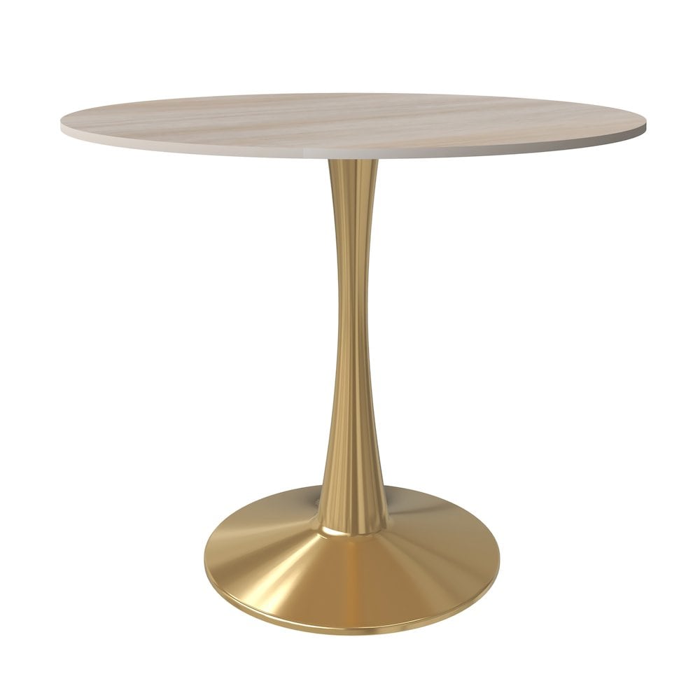 Leisuremod Bristol 35 round dining table Gold base with marbled MDF top