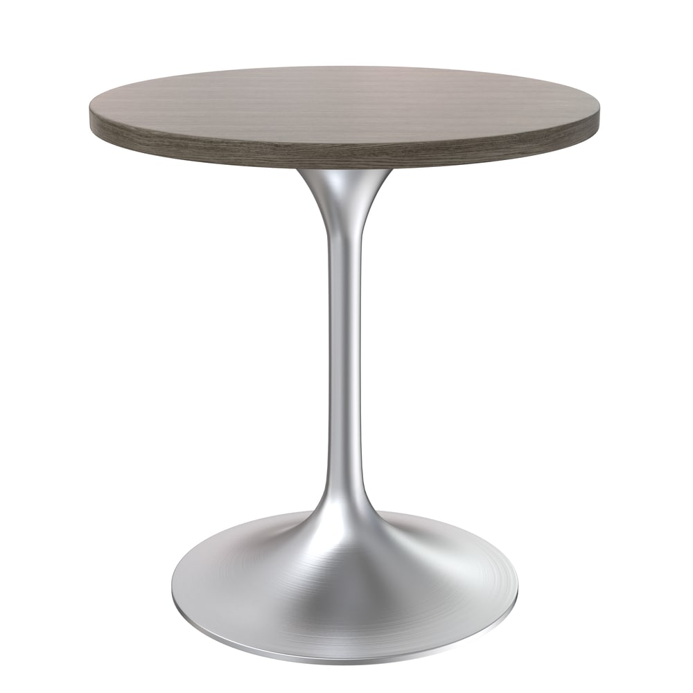 Leisuremod Verve 27 Round Dining Table Brushed Chrome Base with Dark Maple MDF Top