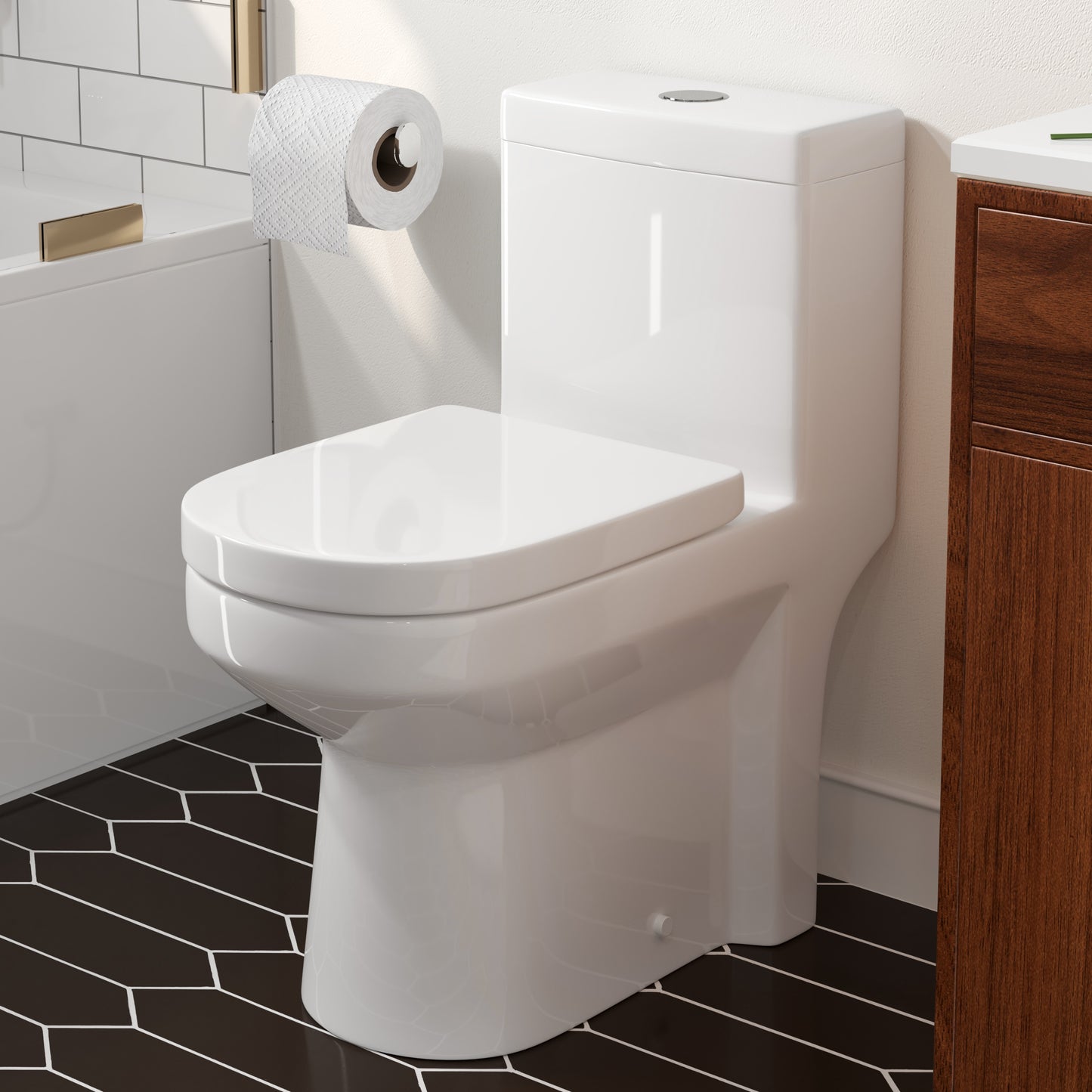 HOROW Toilets White Round Standard height 12-in Rough-In 1.28 or .8 GPF (4.85 LPF or 3.03 LPF) Soft Close 1-piece Toilet