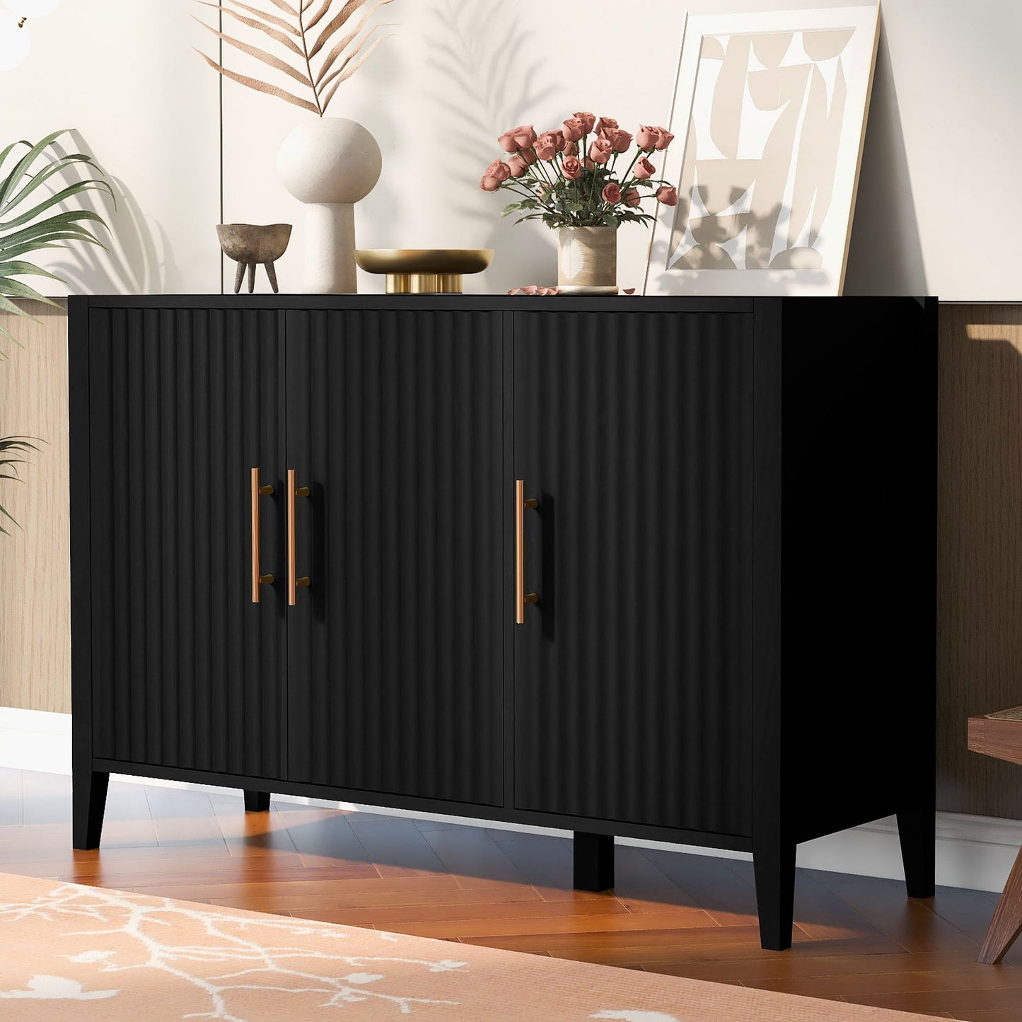 ModernLuxe Featured Three-door Storage Cabinet with Metal Handles Suitable for Corridors Entrances Living rooms and Study rooms