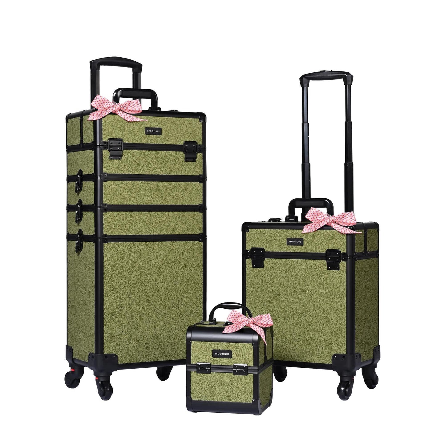 Yescom Byootique 3 Piece Makeup Train Cases Cosmetic Organizer Kit Artist Rococo Moss