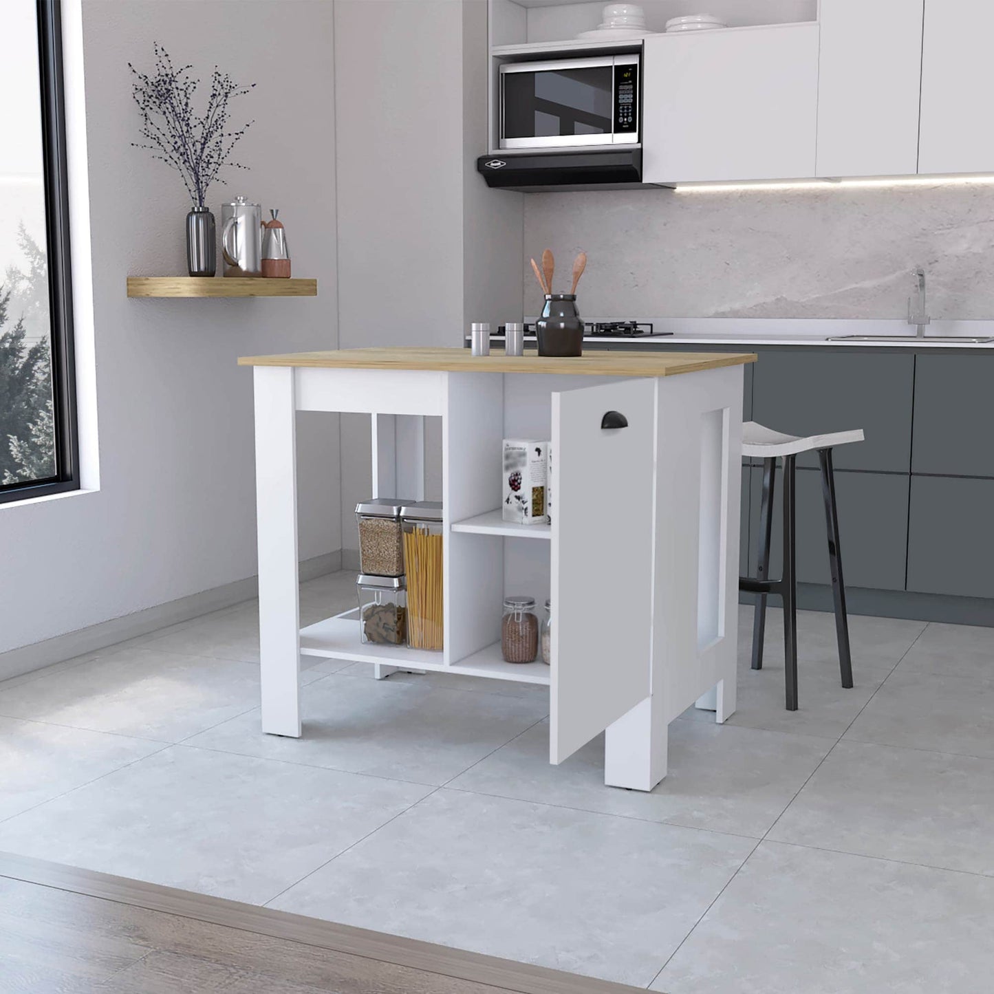 Runesay White MDF Base with MDF Rolling Kitchen Island ( 40.5-in x 27.5-in x 35.4-in )