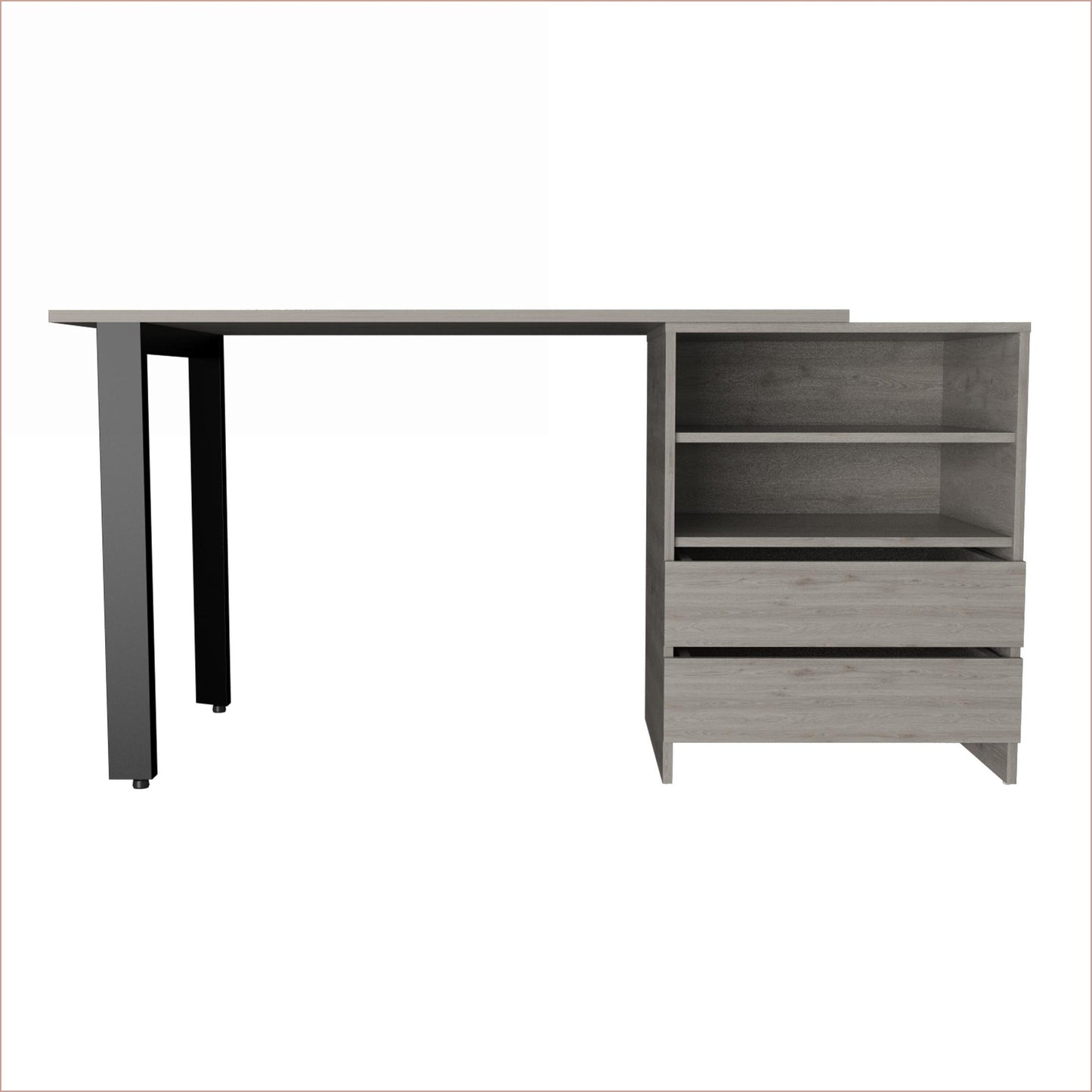 SunJet Desks Modern Writing Desk with 2 Drawers 2 Shelves 47.2 Wide Light Gray Particle Board