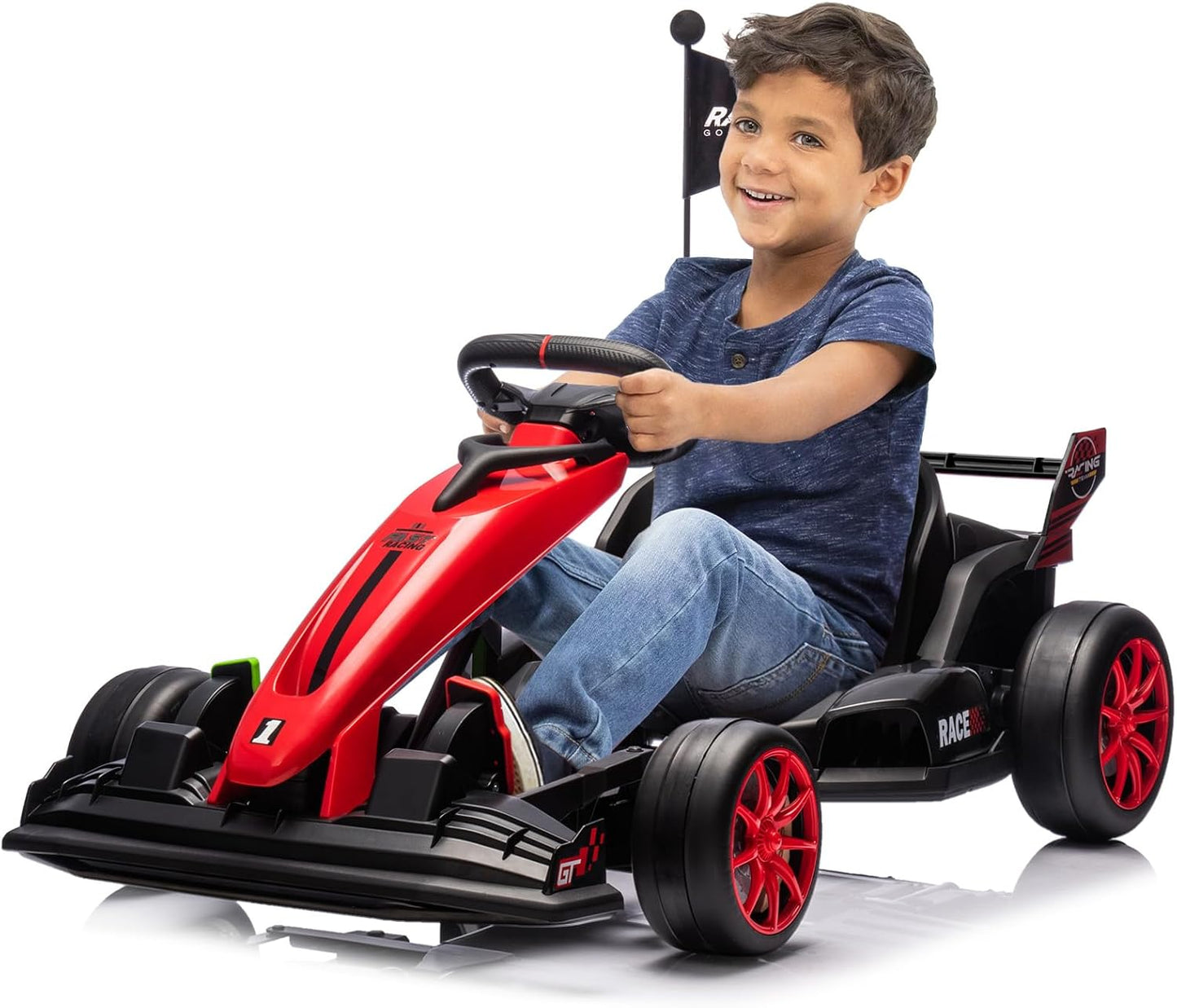 Garvee 24V Kids Ride on Go Kart 7.5 mph Variable High Speed Drifting Car 7ah Battery 200W x 2 Motors Ajustable Legroom for Kids Grows Max Load 135 LBS Power Display Racing Toy for 6+ Red