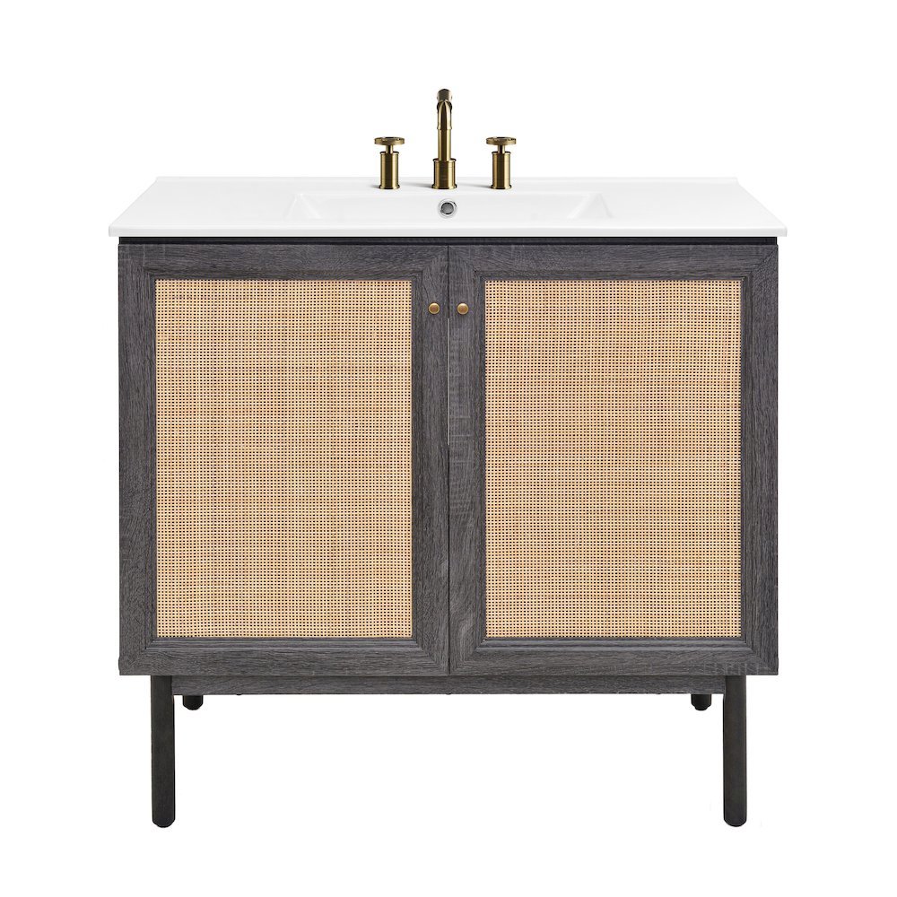 Swiss Madison 36 Freestanding Bathroom Vanity in Black Oak with 3Hole Widespread Sink Top