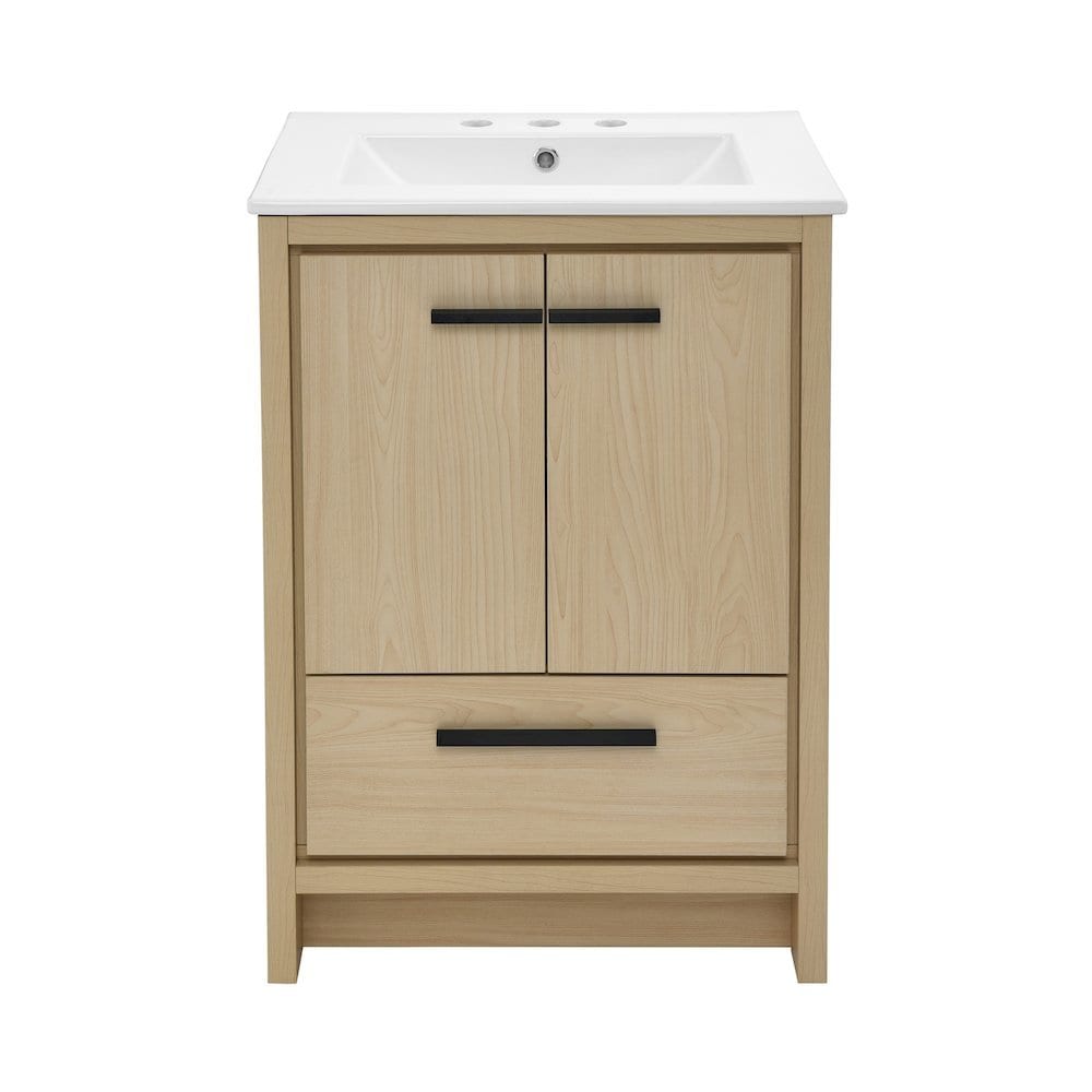 Swiss Madison Virage 24 in Brown Oak Bathroom Vanity With White 3Hole Ceramic Sink Top