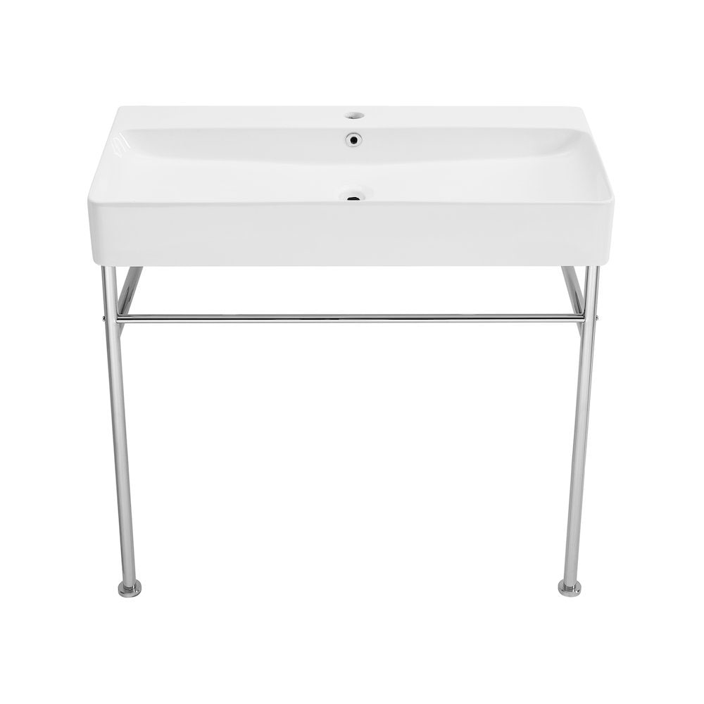 Swiss Madison Carre 36 Ceramic Console Sink White Basin Chrome Legs