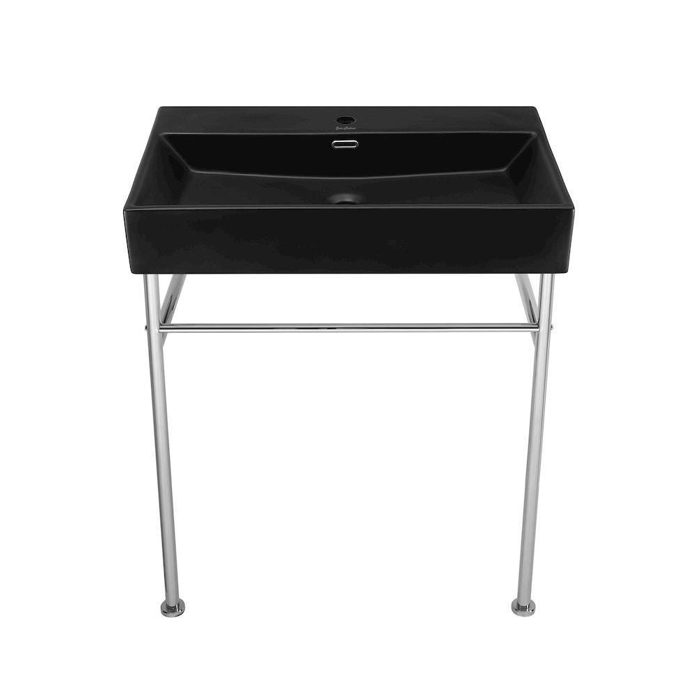 Swiss Madison Claire 30 Ceramic Console Sink Matte Black Basin Chrome Legs
