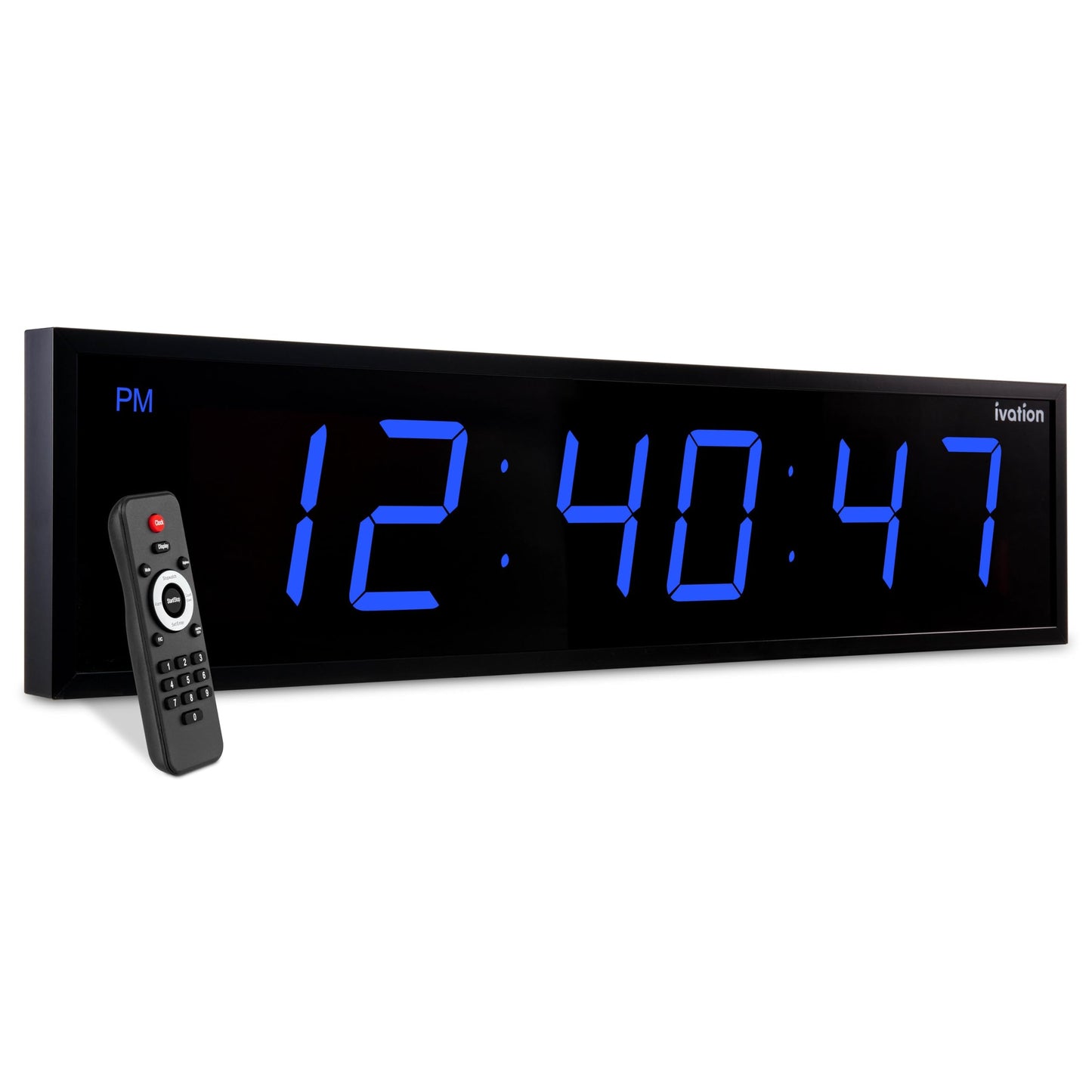 Ivation Large Digital Clock - 60'' Led Wall Clock with Stopwatch - Alarms - Timer - Temp and Remote - Blue