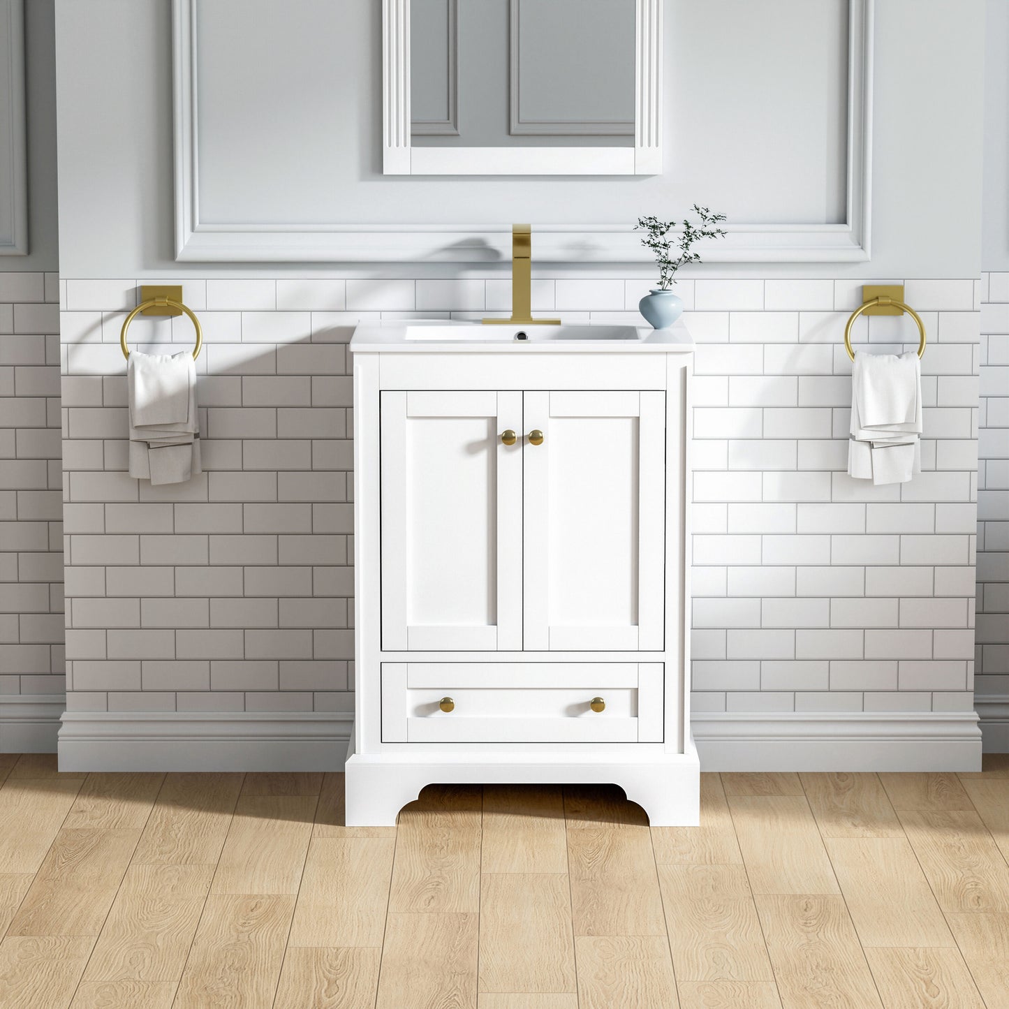 Iseryn Bath Vanity 24-in White Undermount Single Sink Bathroom Vanity with White Ceramic Top