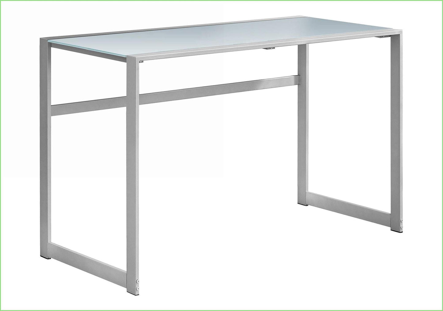 SunJet Desks 48 L Home Office Laptop Desk Modern Frosted White Glass Top Grey Metal Frame Silver Legs Tempered Glass