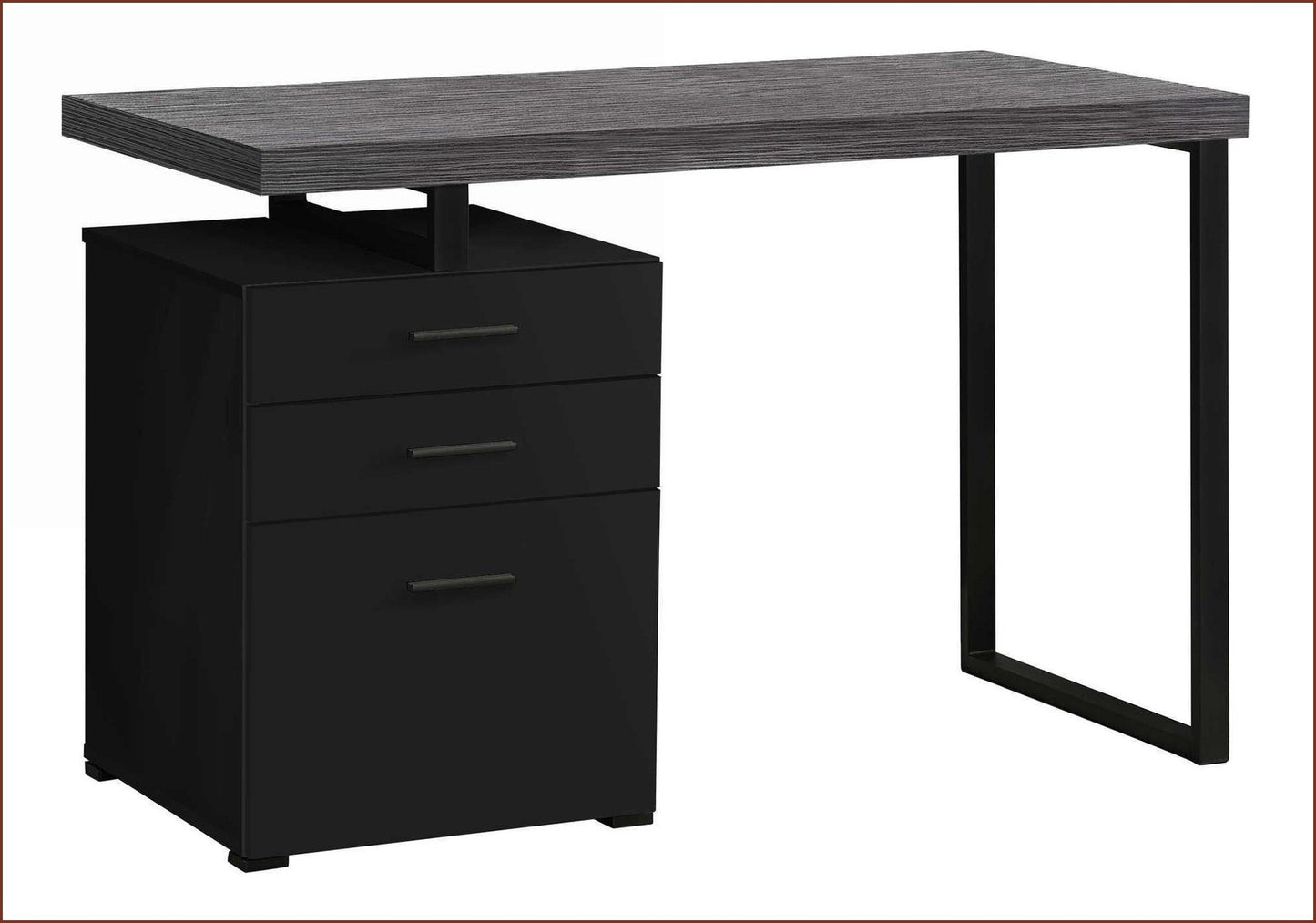 SunJet Desks 48inL Modern Computer Desk with Reversible Setup Storage Drawers Black Grey Laminate Black Particle Board