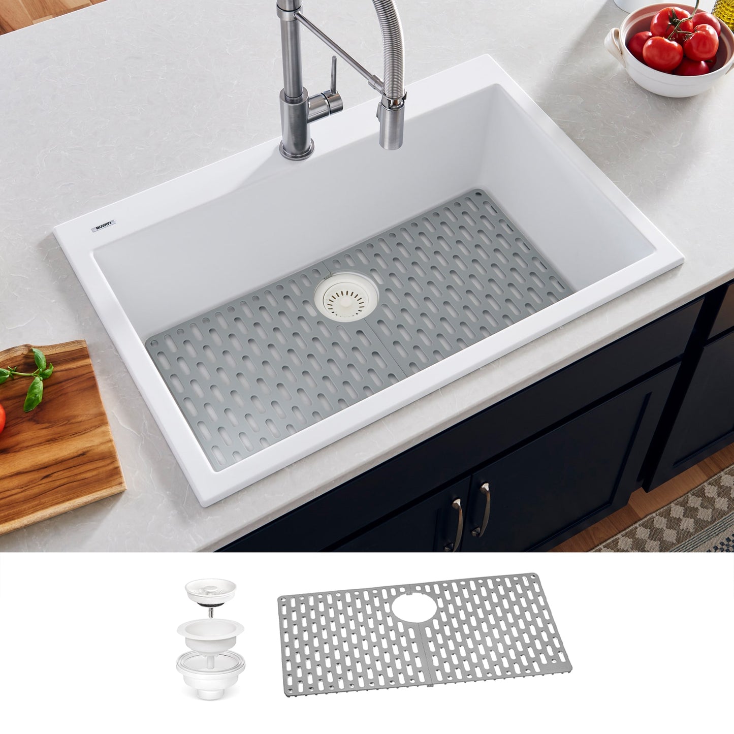 Ruvati epiGranite Drop-in 27-in x 20-in Granite Single bowl 16 -Gauge Kitchen Sink