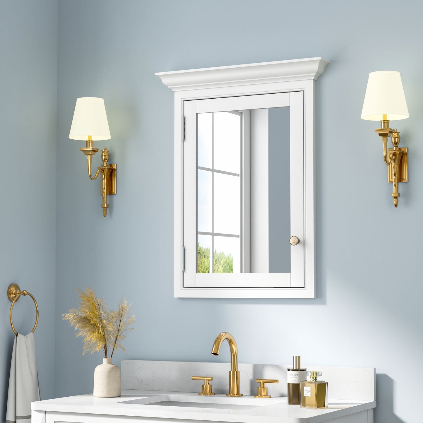 CALVON 24-in x 32-in Surface/Recessed Mount White Mirrored Rectangle Medicine Cabinet