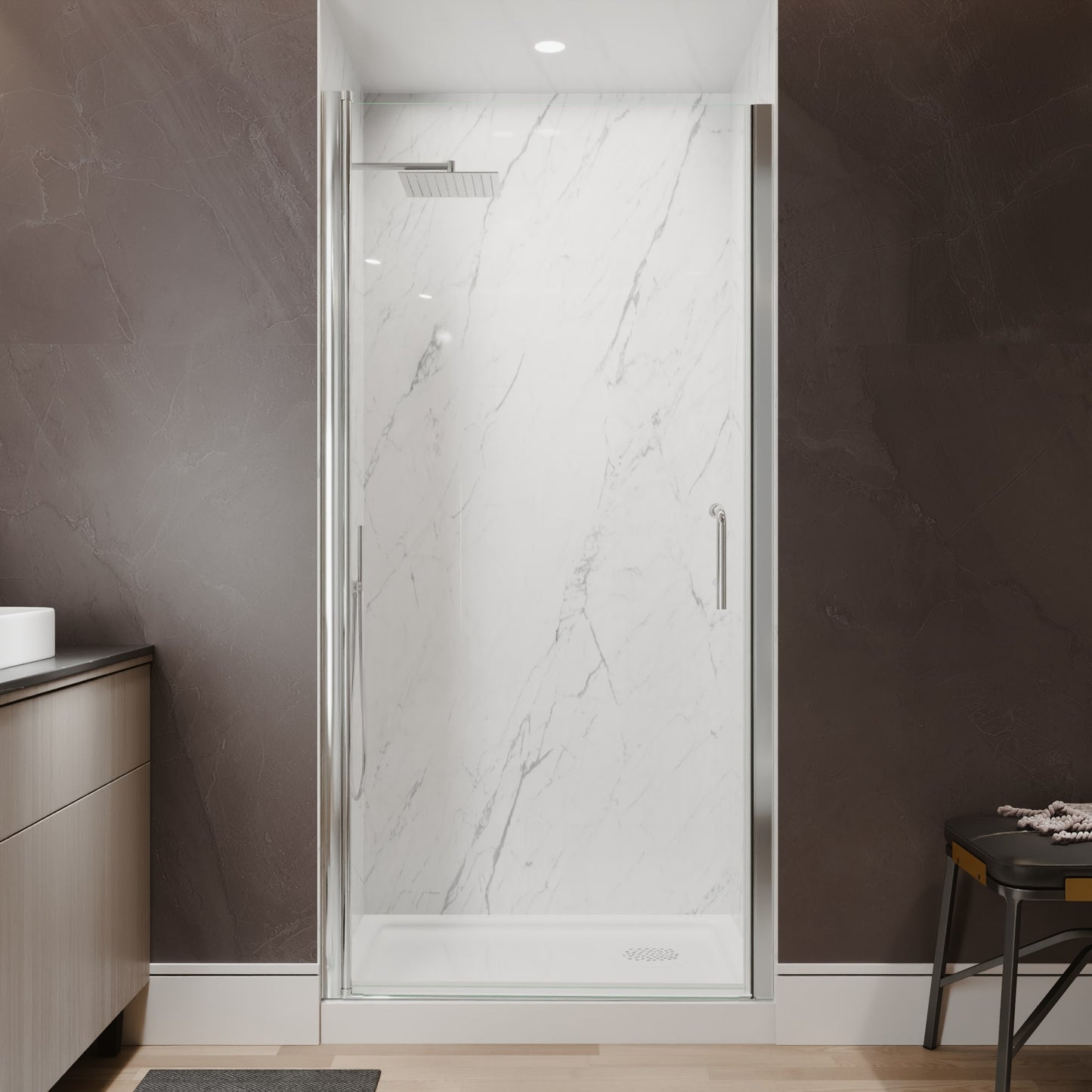 AAZJ HS Pivot Shower Doors Polished Chrome 36-in to 37-in W x 72-in H Semi-frameless Clear Glass Pivot Shower door