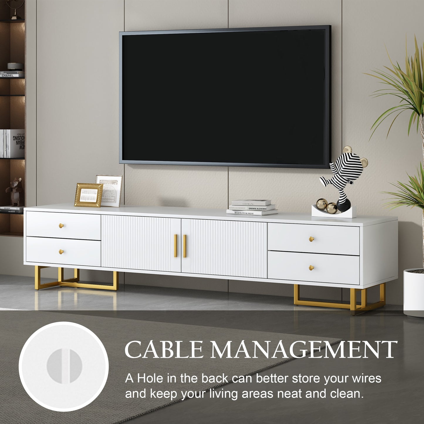 CESICIA LHC08 Modern/Contemporary White 15.7-in W TV stand Integrated TV Mount ( Accommodates TVs up to 65-in )