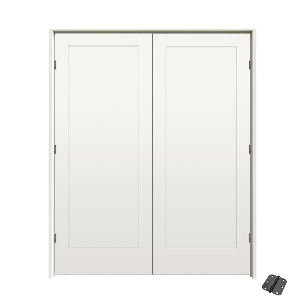 RELIABILT 60-in x 80-in Off-white Hollow core 1-panel Reversible/Universal Smooth Unfinished Molded composite Split Jamb Double Prehung Interior Door with 453 Casing