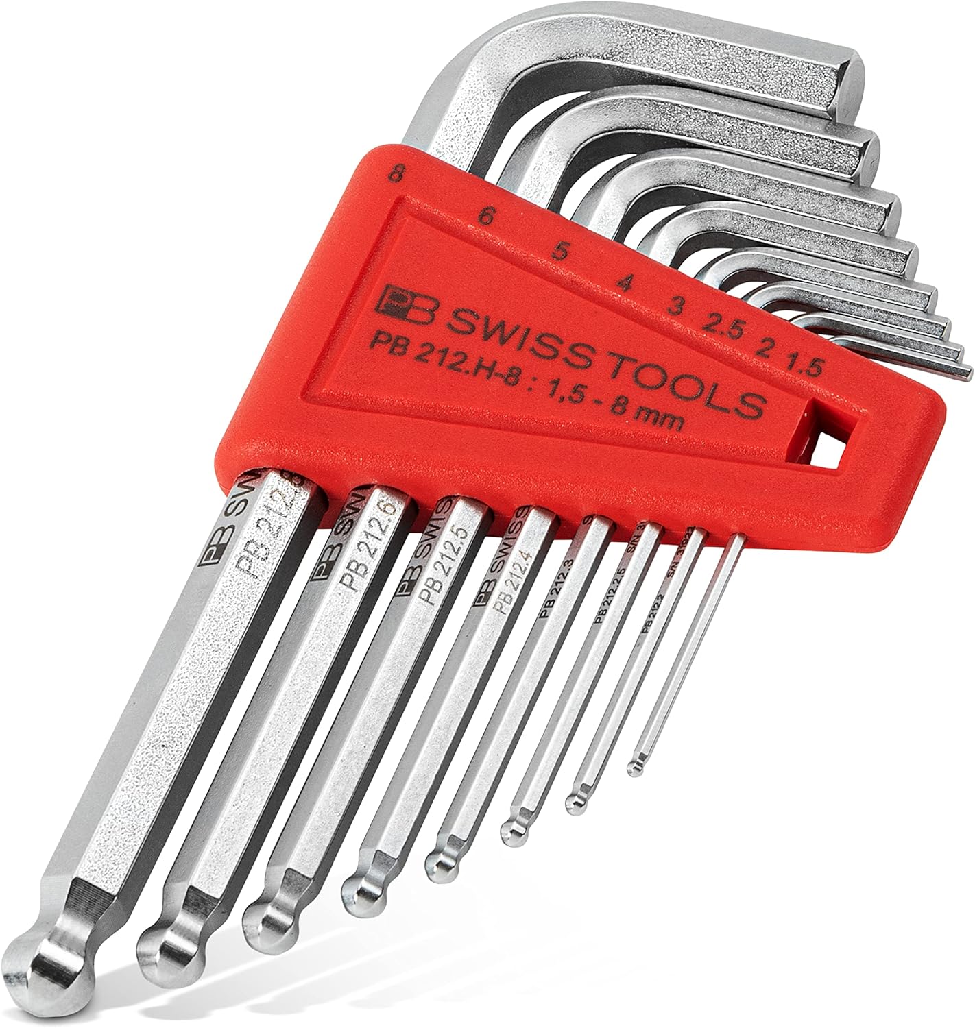 PB Swiss Tools Allen Key Set PB 212.H-8 | 100% Swiss Made | 8-Piece Hex Key Set 1.5\/2\/2.5\/3\/4\/5\/6\/8 mm for Screwing in Industry and Trade