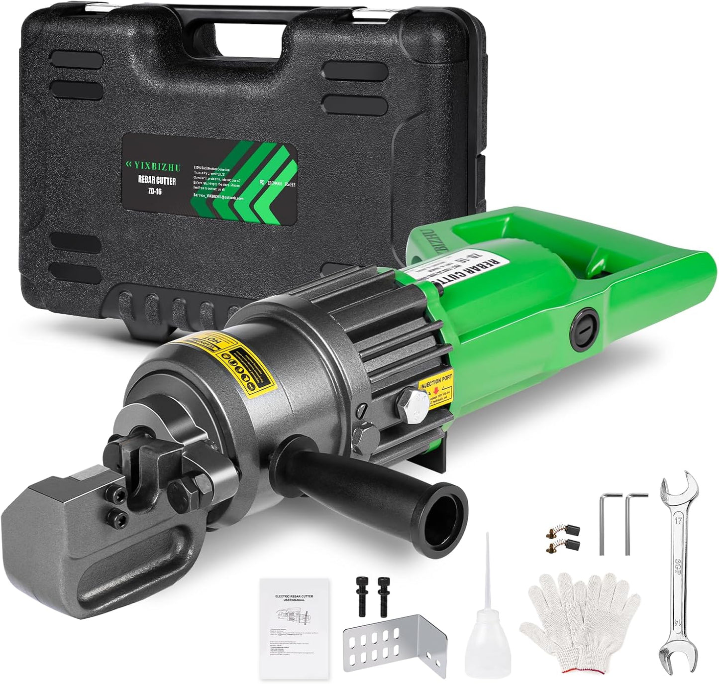 YIXBIZHU\u202F900W Electric Hydraulic Rebar Cutter Aviation\u2011Aluminum 15bl Body Cuts 4\u201116\u202Fmm (#3\u2011#5) Steel Bar in 1.5\u202Fs, Adjustable Jaw, One\u2011Button 110\u202FV Portable Cut\u2011Off Tool(ZD\u201116\u202F)