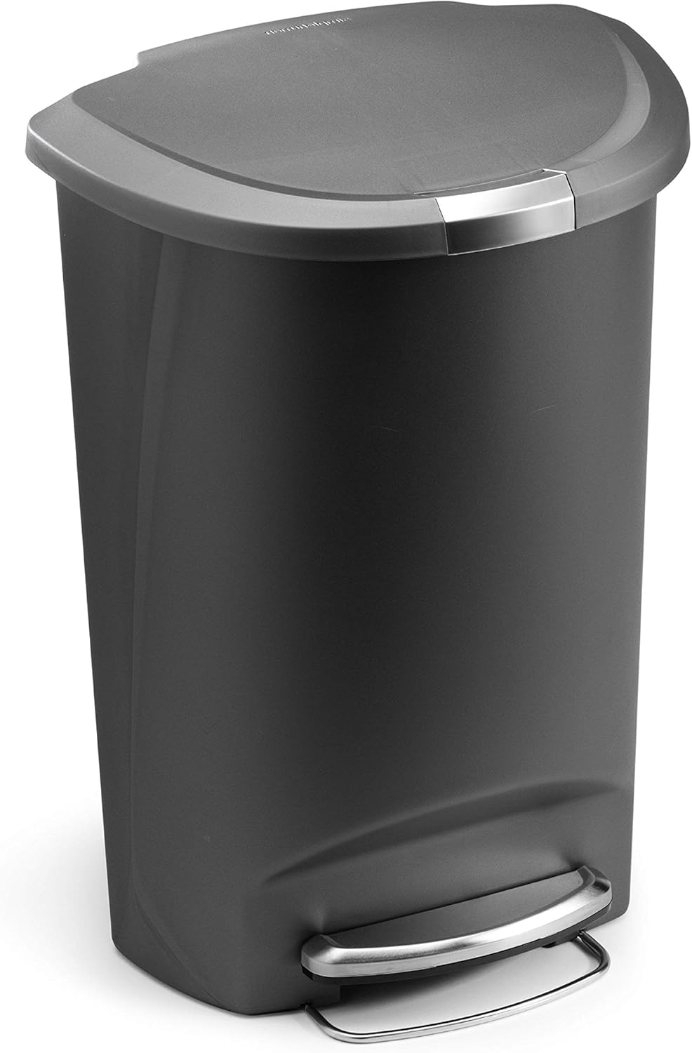 simplehuman 50 Liter \/ 13 Gallon Semi-Round Kitchen Step Trash Can with Secure Slide Lock, Grey Plastic