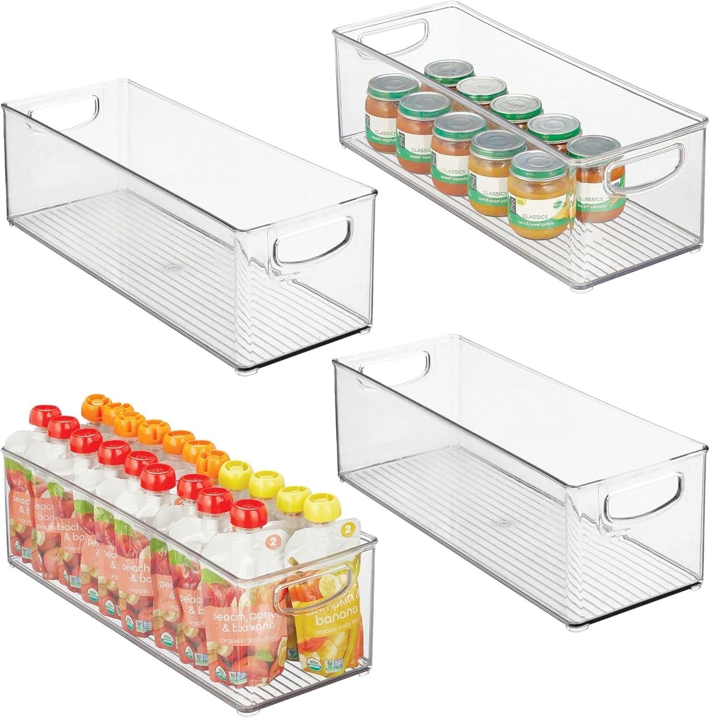 InterDesign iDesign Plastic Stackable Pantry Bin - Storage Bin with Handles for Cabinets or Fridge - Set of 4 - Clear