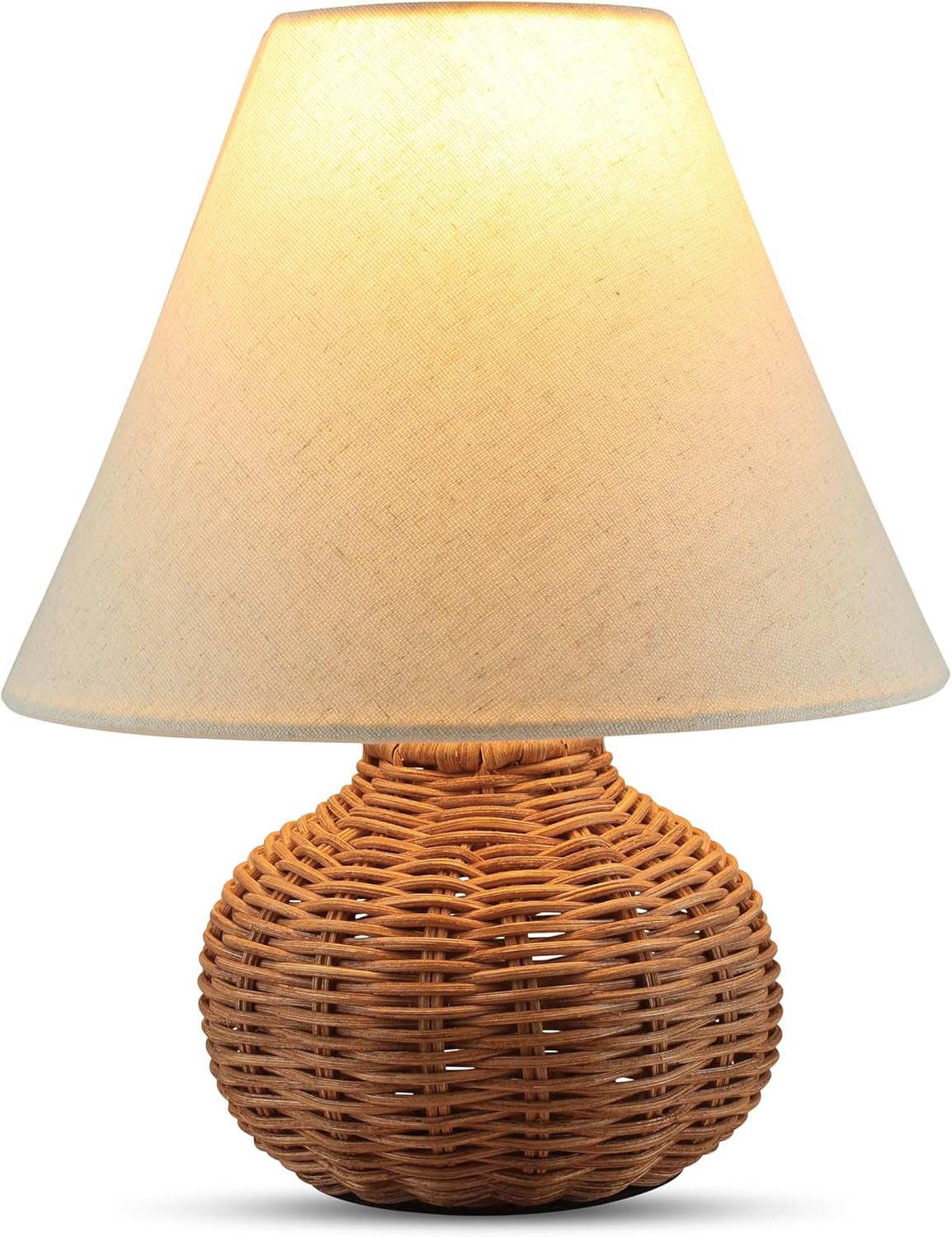 11" Small Mini Wicker Table Lamp, Dimmable Rattan Bamboo Lamp with Off-White Fabric Shade, Boho Accent Light for Nightstand, Nursery, Small Spaces, Kitchen Counter, Bookshelf