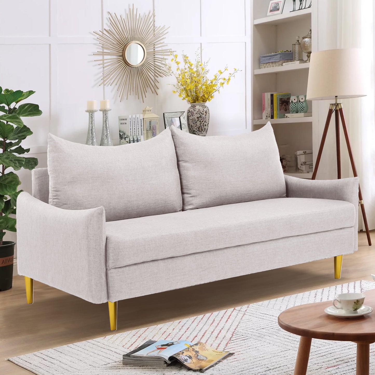 Aukfa 2-Seater Loveseat, Modern Love Seat Couch for Living Room, Beige