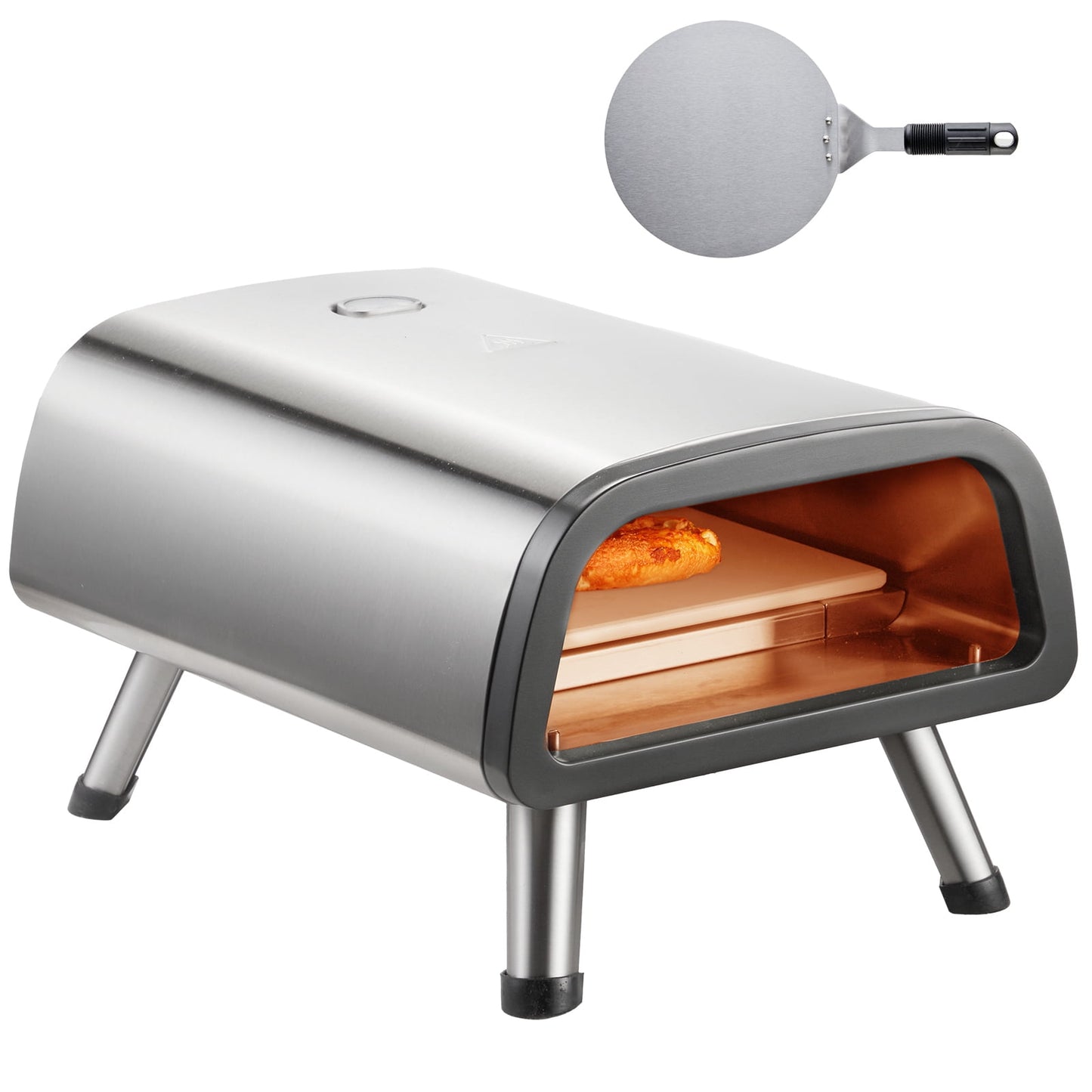 KFFKFF 12" Electric Pizza Oven for Countertop, Fabricated from Stainless Steel, Comes with Pizza Stone and Spatula, Can Heat up to 850°F, Versatile Indoor & Outdoor Pizza Cooking Device