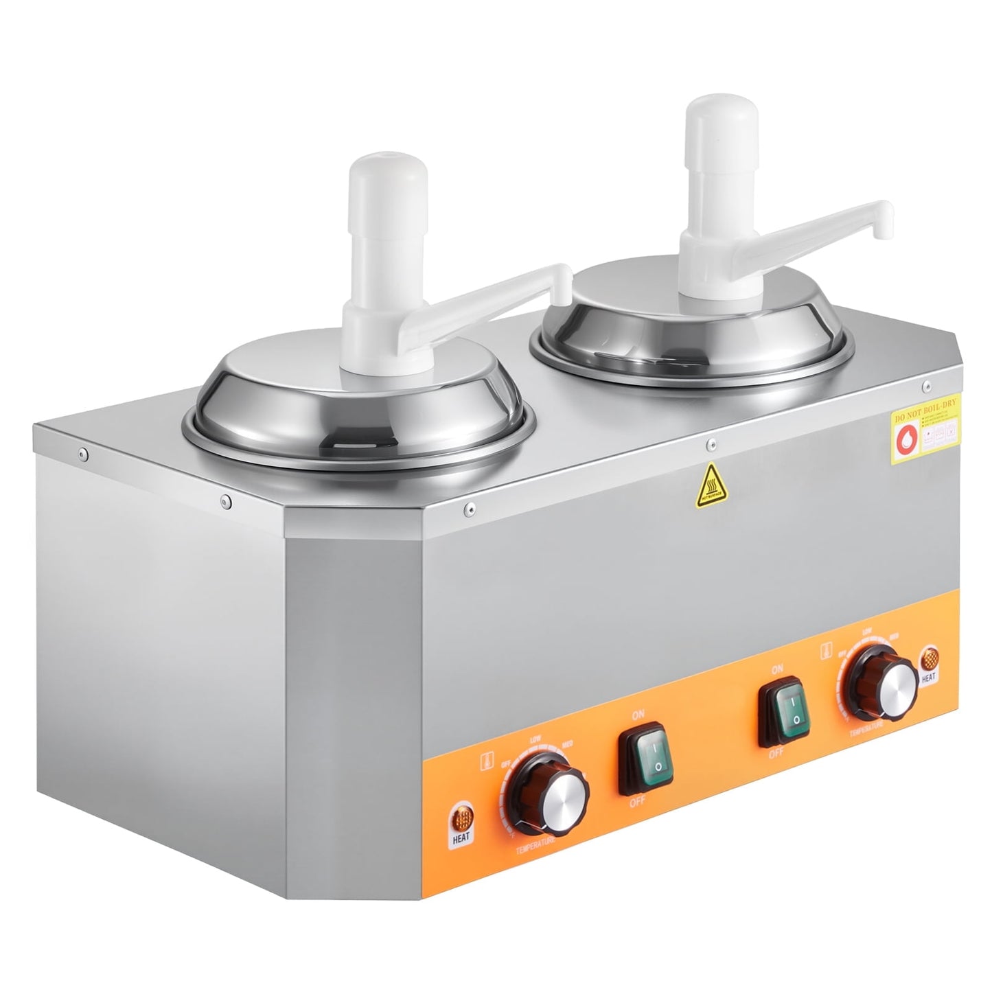 KFFKFF Commercial Electric Sauce Warmer, Hot Fudge Warmer,Cheese Dispenser 2.4L*2,86-230℉ Temp Adjustable,Plastic Double Pumps Dispenser