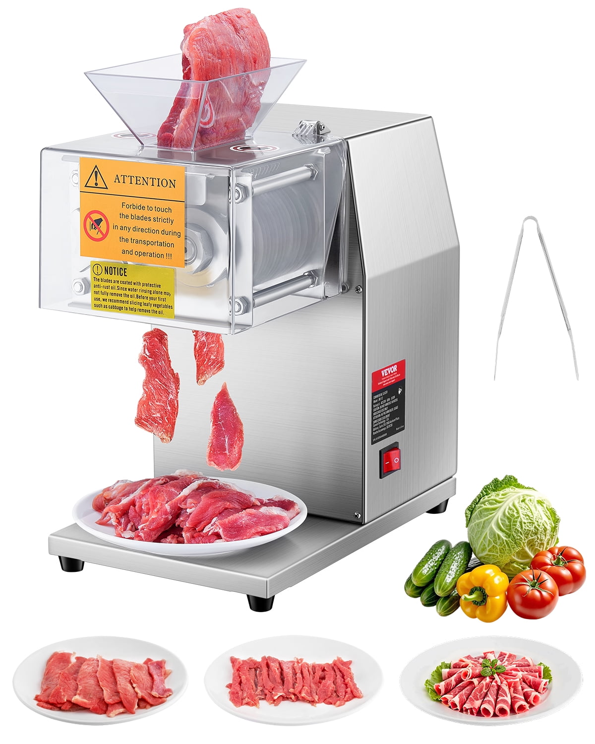 KFFKFF 850W Commercial Meat Cutter Slicer Machine 551 lb/h Meat Cutting Machine, 5 mm Cutting Thickness,Blade Removables