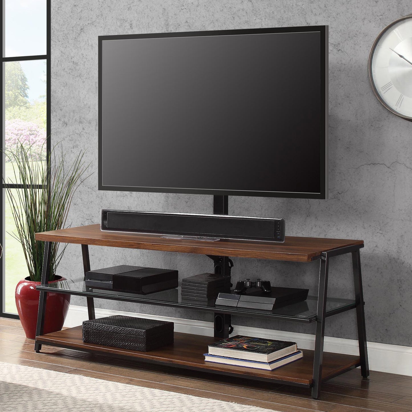 Mainstays Arris 3-in-1 TV Stand for TVs up to 70", Canyon Walnut