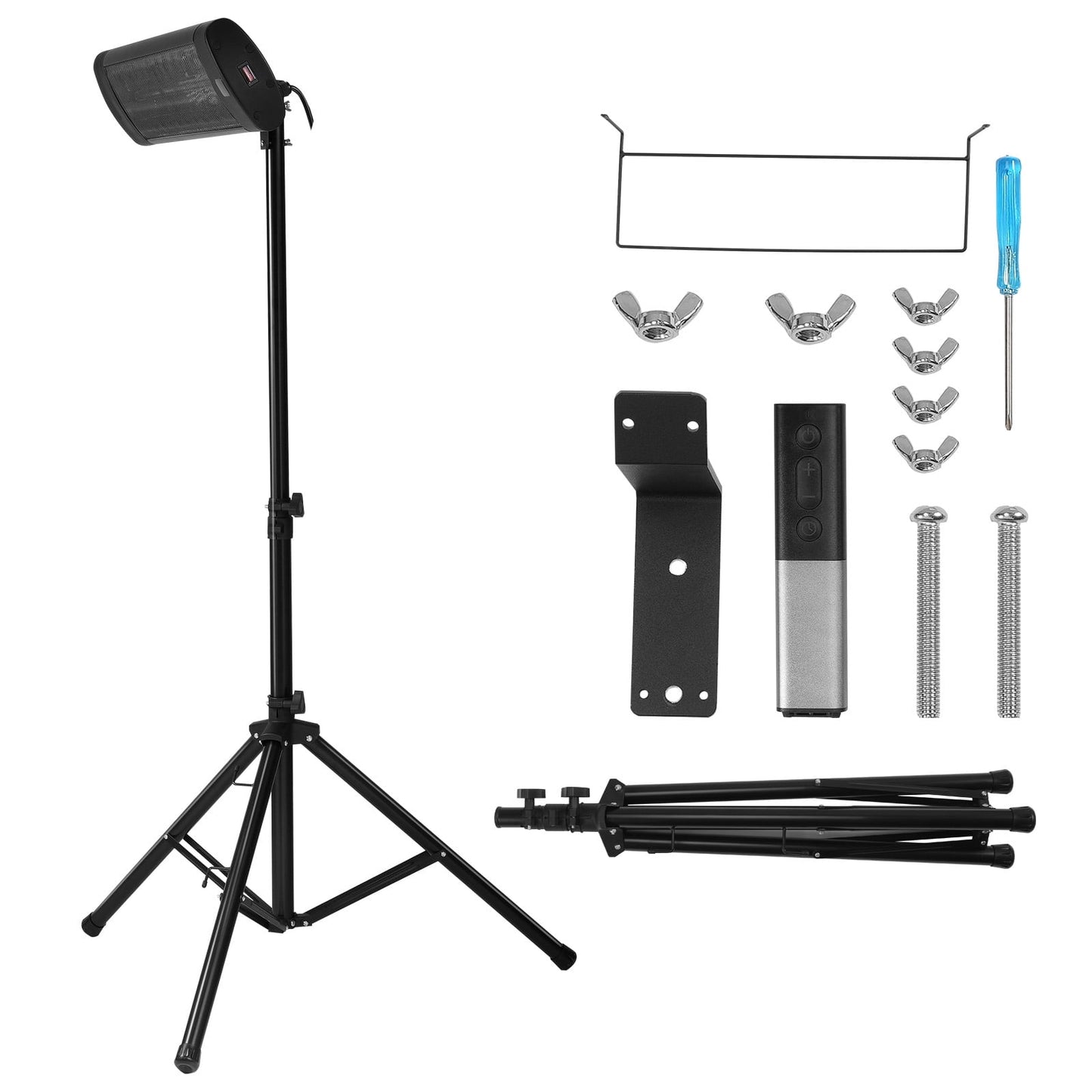 KFFKFF Infrared Heater, 1500W Electric Heater with Remote, LED Display, 3 Speeds & Timer, Suitable for Indoor/Outdoor Use in Porch and Studio. Includes Stand & Ceiling/Wall Mount, 34in Length