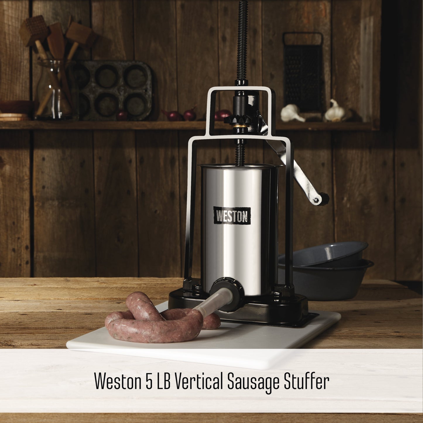 Weston Stainless Steel Vertical Sausage Stuffer, Includes Funnels, 5 lbs Capacity, Silver