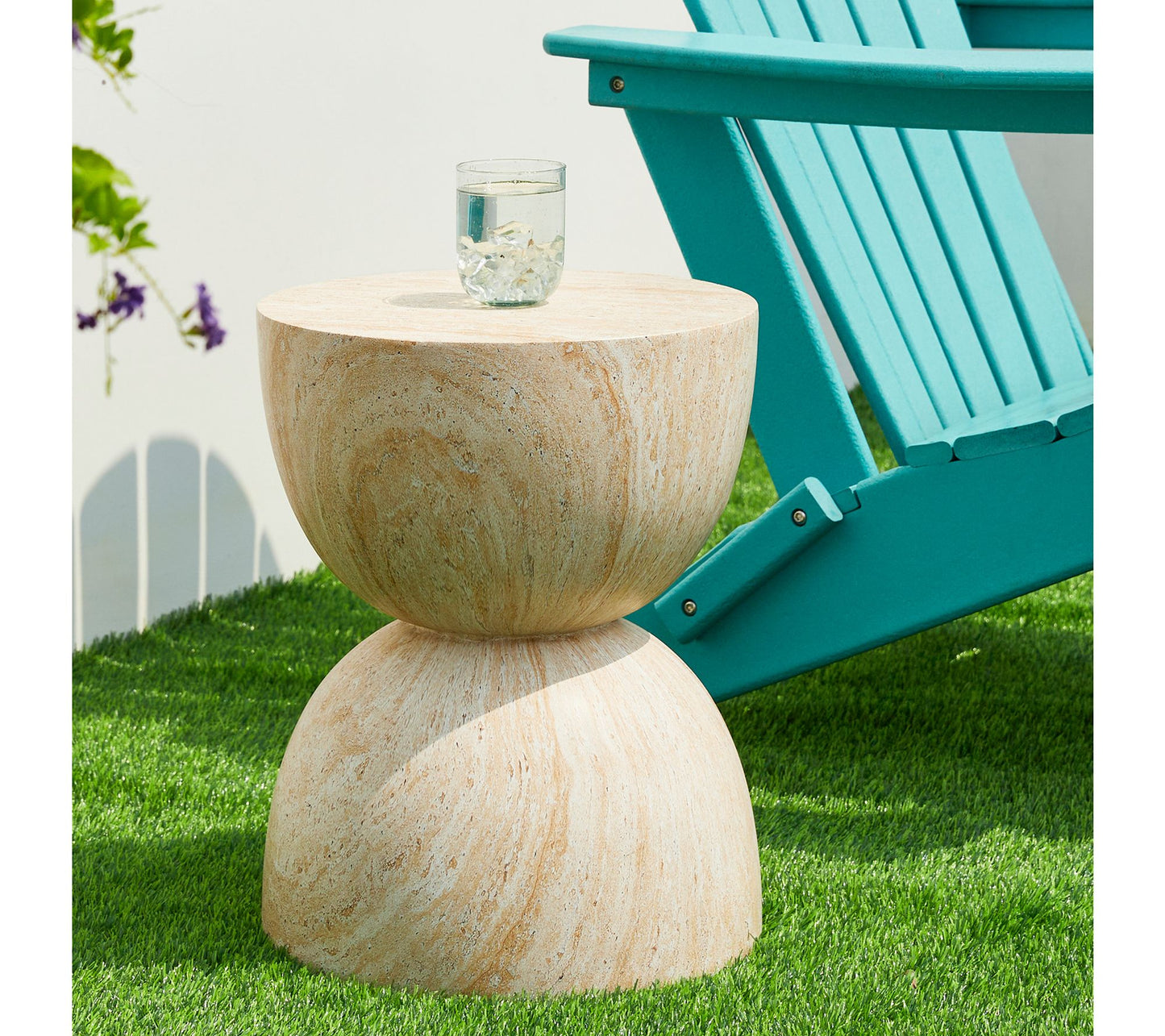 Glitzhome 18" Hourglass Faux Travertine GardenStool / Table