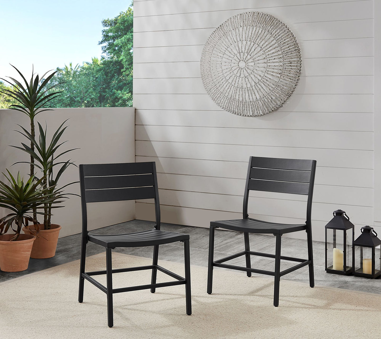 Linon Home Holland Aluminum Outdoor Dining Chair Black Set of