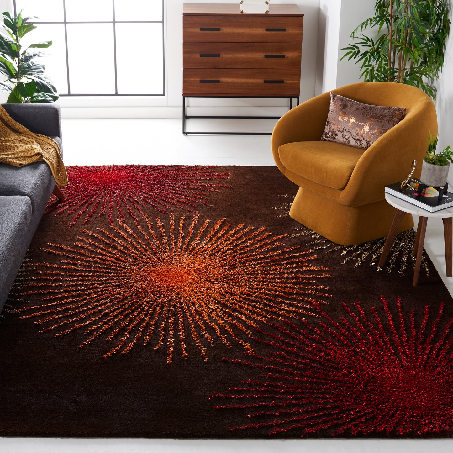 Safavieh Soho Starburst 8 x 11 (ft) Tufted Wool Brown/Multi Rectangular Indoor Abstract Spot Clean Only Area rug