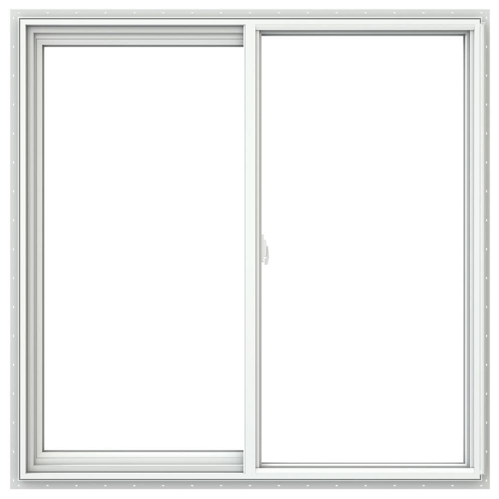 JELD-WEN V-2500 47-1/2-in x 47-1/2-in White Exterior White Interior Left-Handed Vinyl Sliding Window Double strength (Full Screen Included)