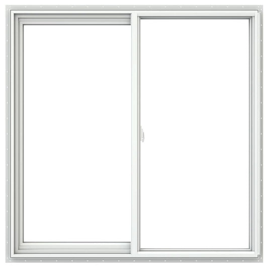 JELD-WEN V-2500 47-1/2-in x 47-1/2-in White Exterior White Interior Left-Handed Vinyl Sliding Window Double strength (Full Screen Included)