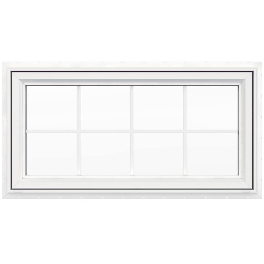 JELD-WEN V-4500 47-1/2-in x 23-1/2-in Vinyl New construction White Double Pane Glass Awning Window with Grids, ( Full Screen Included )