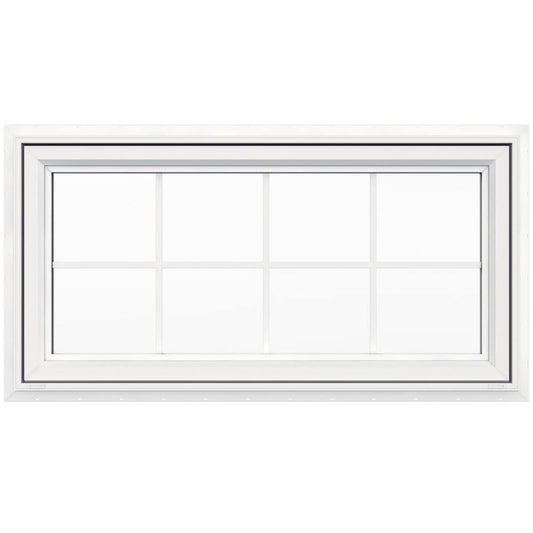 JELD-WEN V-4500 47-1/2-in x 23-1/2-in Vinyl New construction White Double Pane Glass Awning Window with Grids, ( Full Screen Included )