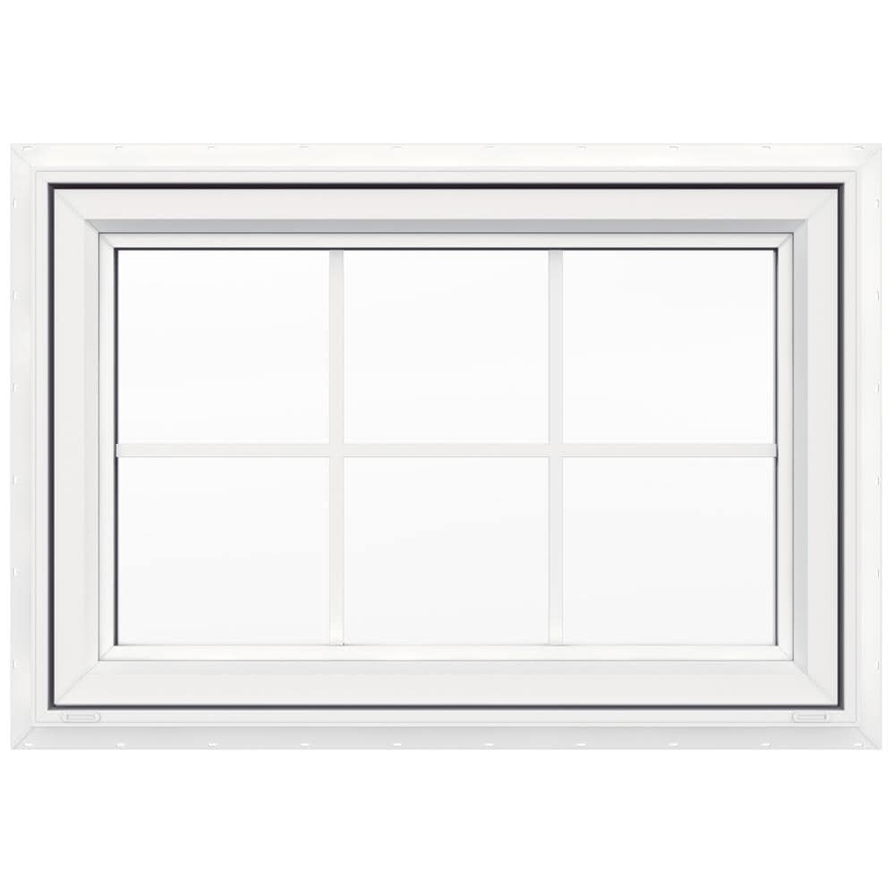 JELD-WEN V-4500 35-1/2-in x 23-1/2-in Vinyl New construction White Double Pane Glass Awning Window with Grids, ( Full Screen Included )