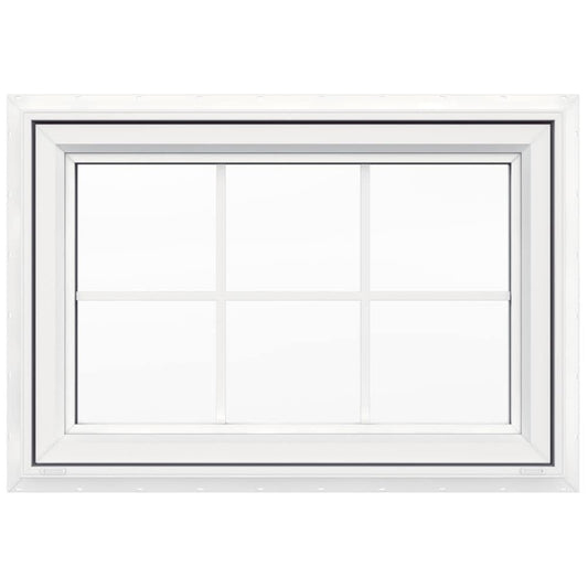 JELD-WEN V-4500 35-1/2-in x 23-1/2-in Vinyl New construction White Double Pane Glass Awning Window with Grids, ( Full Screen Included )