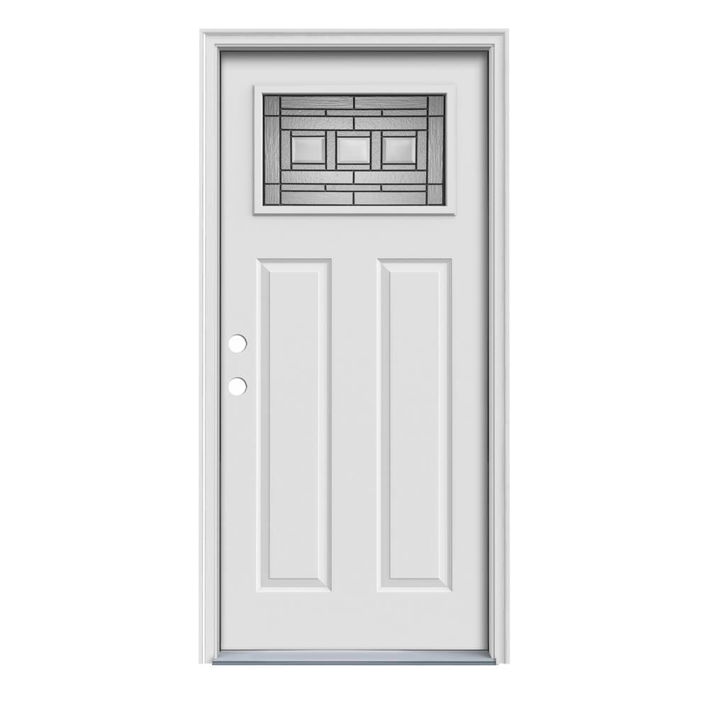 JELD-WEN Craftsman 32-in x 80-in x 4-9/16-in Steel Craftsman Right-hand inswing Primed Prehung Front Door with Brickmould Insulating core